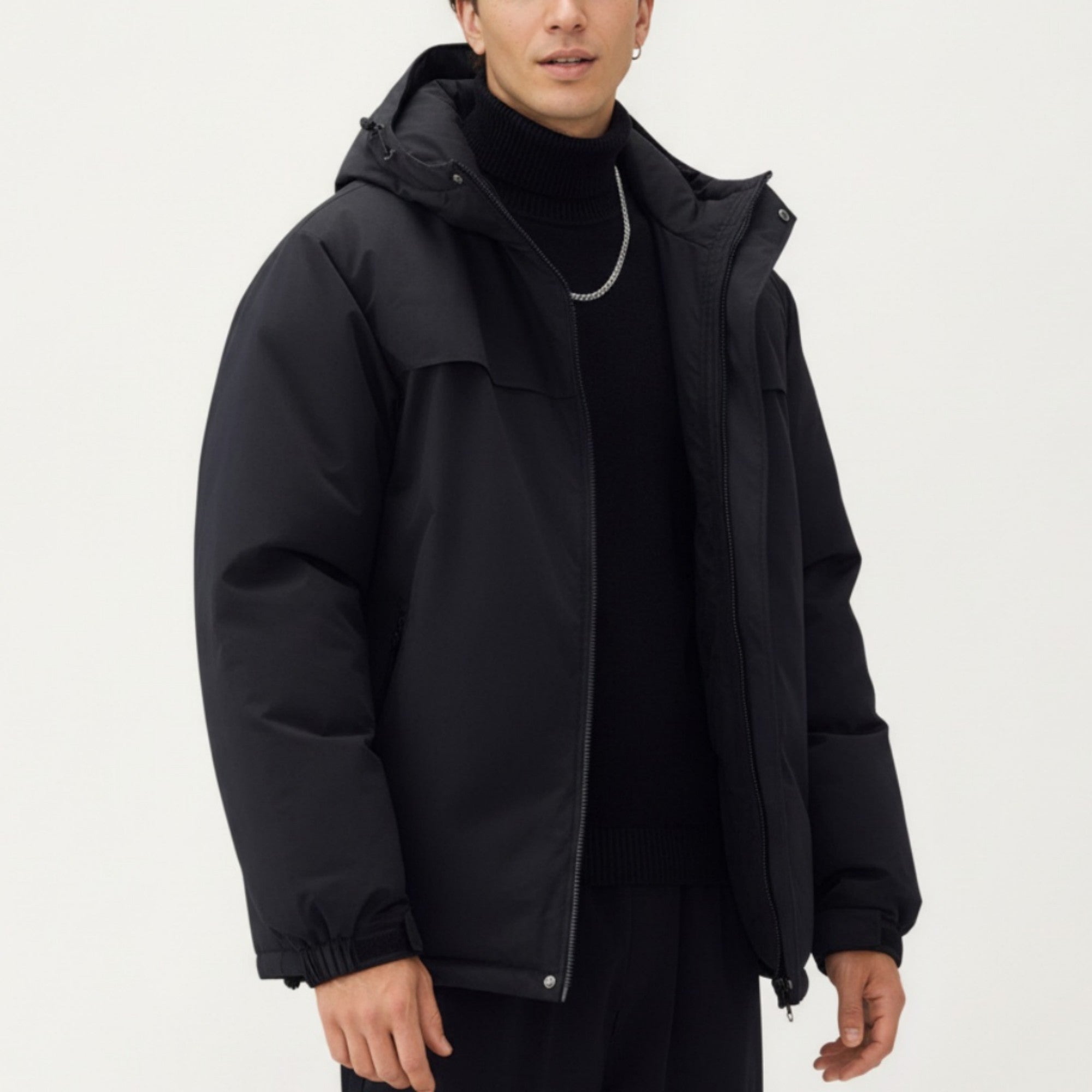 Anna-Kaci Men's Hooded Zip Front Jacket with Long Sleeves and Clean Panel Construction
