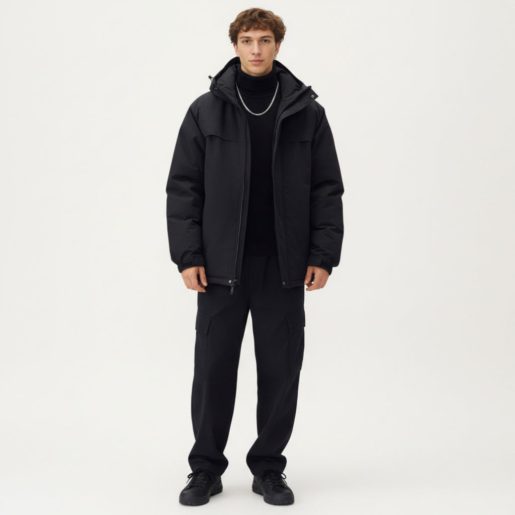 Anna-Kaci Men's Hooded Zip Front Jacket with Long Sleeves and Clean Panel Construction