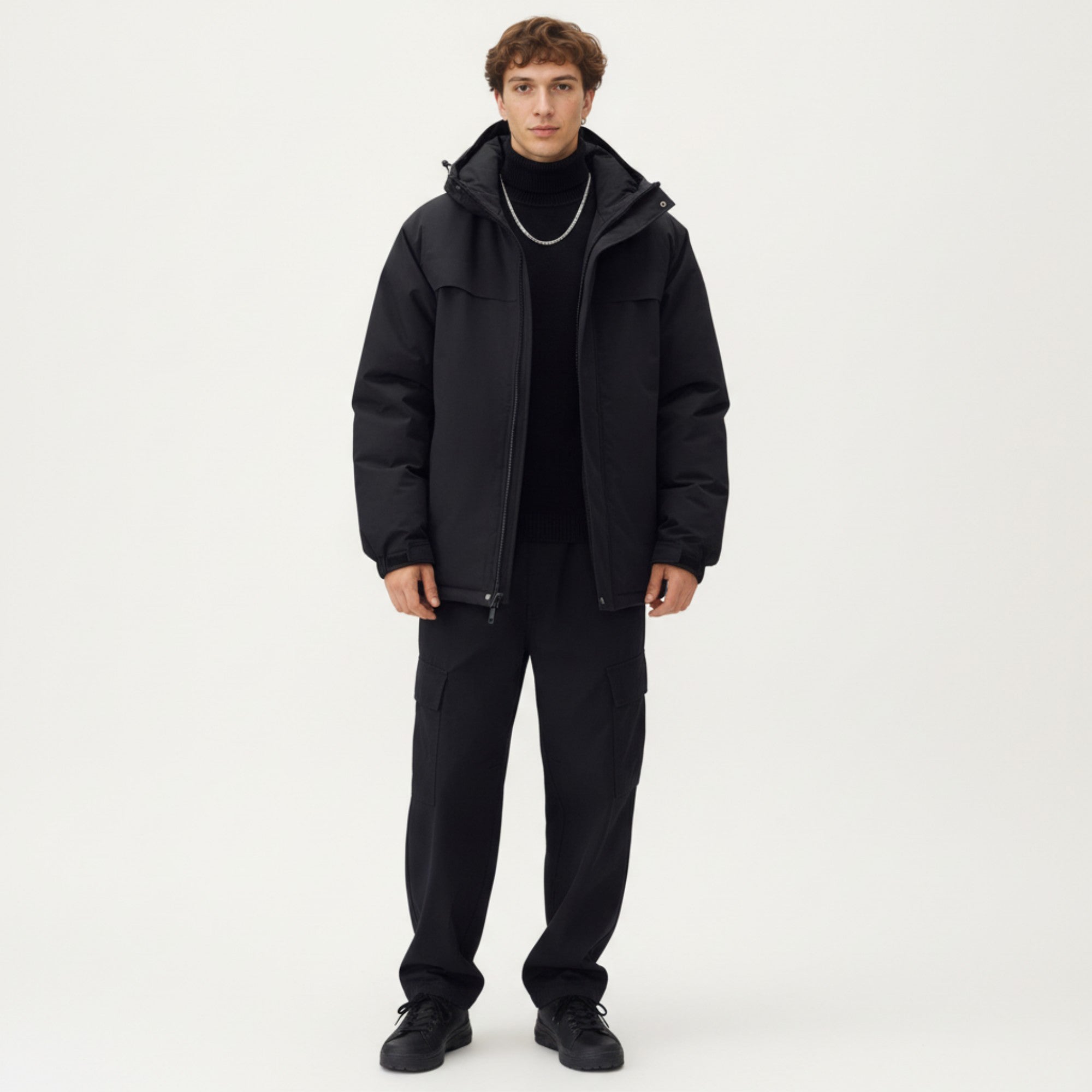 Anna-Kaci Men's Hooded Zip Front Jacket with Long Sleeves and Clean Panel Construction