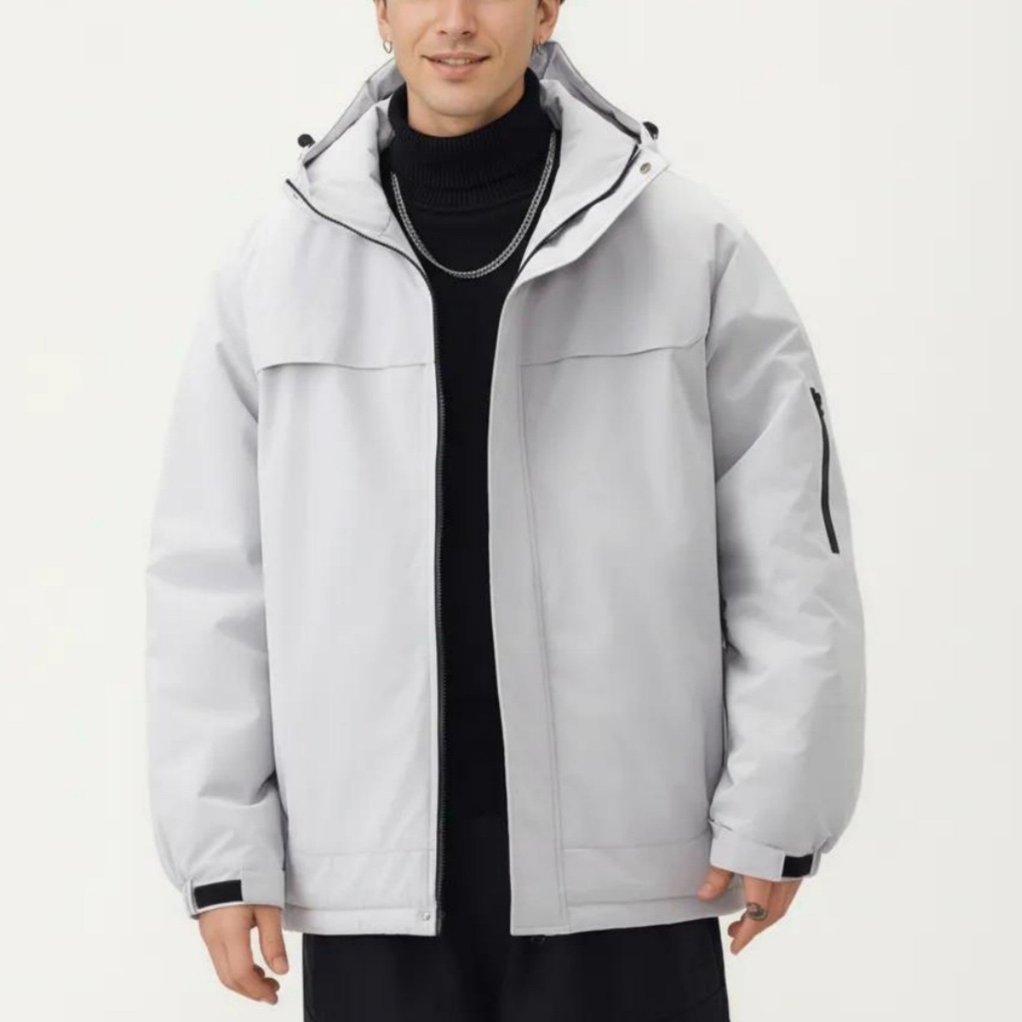 Anna-Kaci Men's Hooded Zip Front Jacket with Long Sleeves and Clean Panel Construction