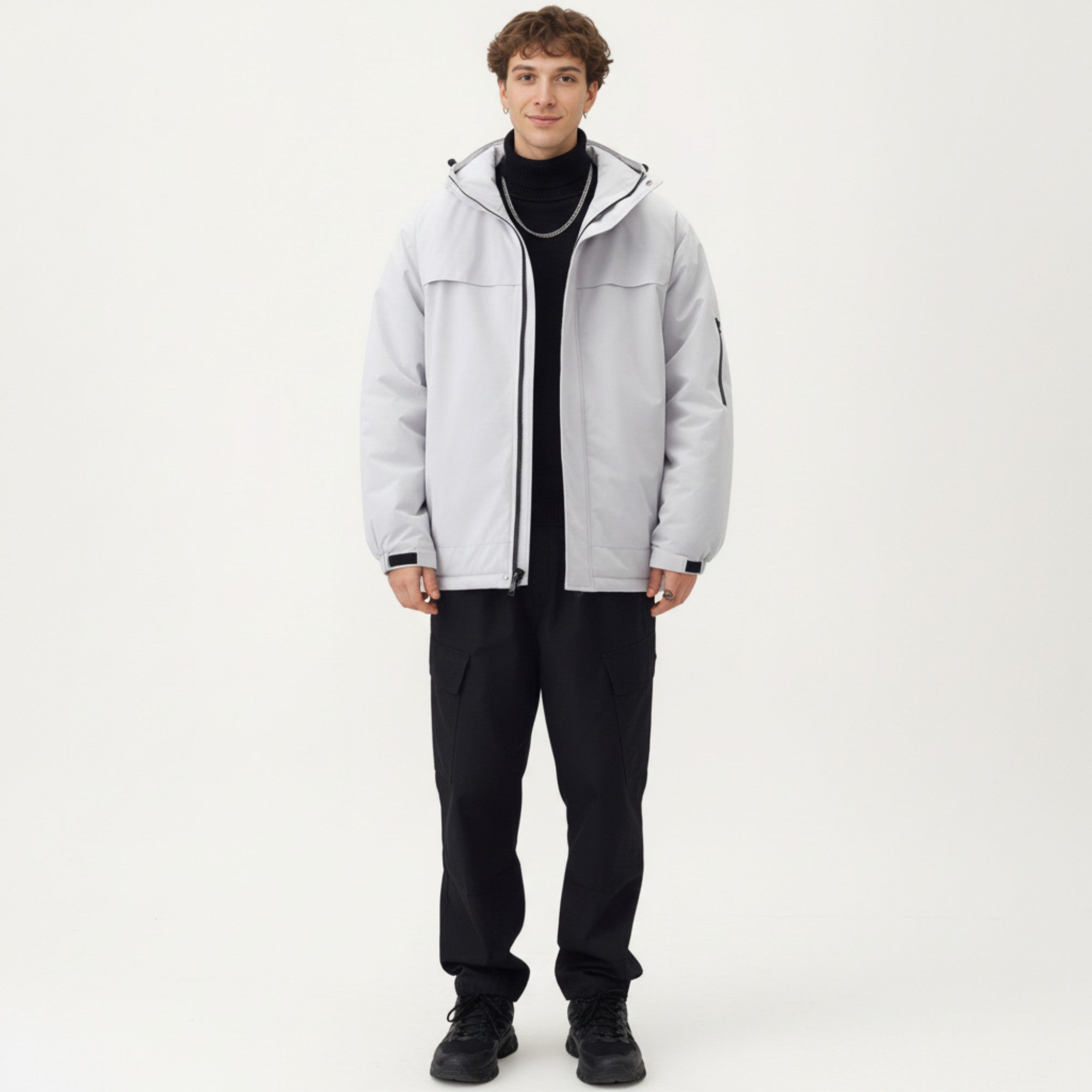 Anna-Kaci Men's Hooded Zip Front Jacket with Long Sleeves and Clean Panel Construction