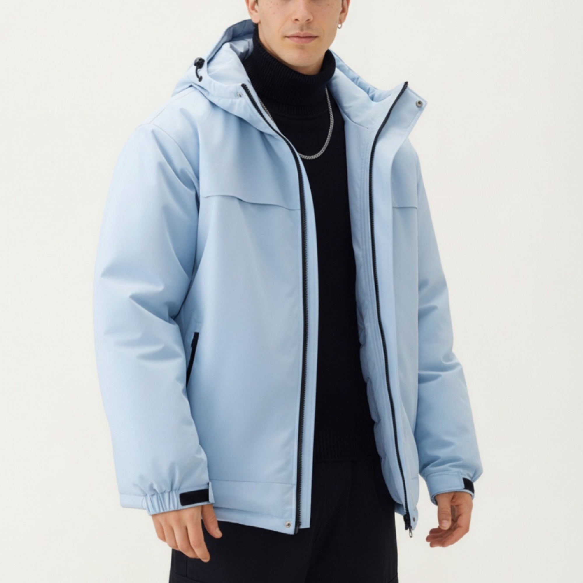 Anna-Kaci Men's Hooded Zip Front Jacket with Long Sleeves and Clean Panel Construction