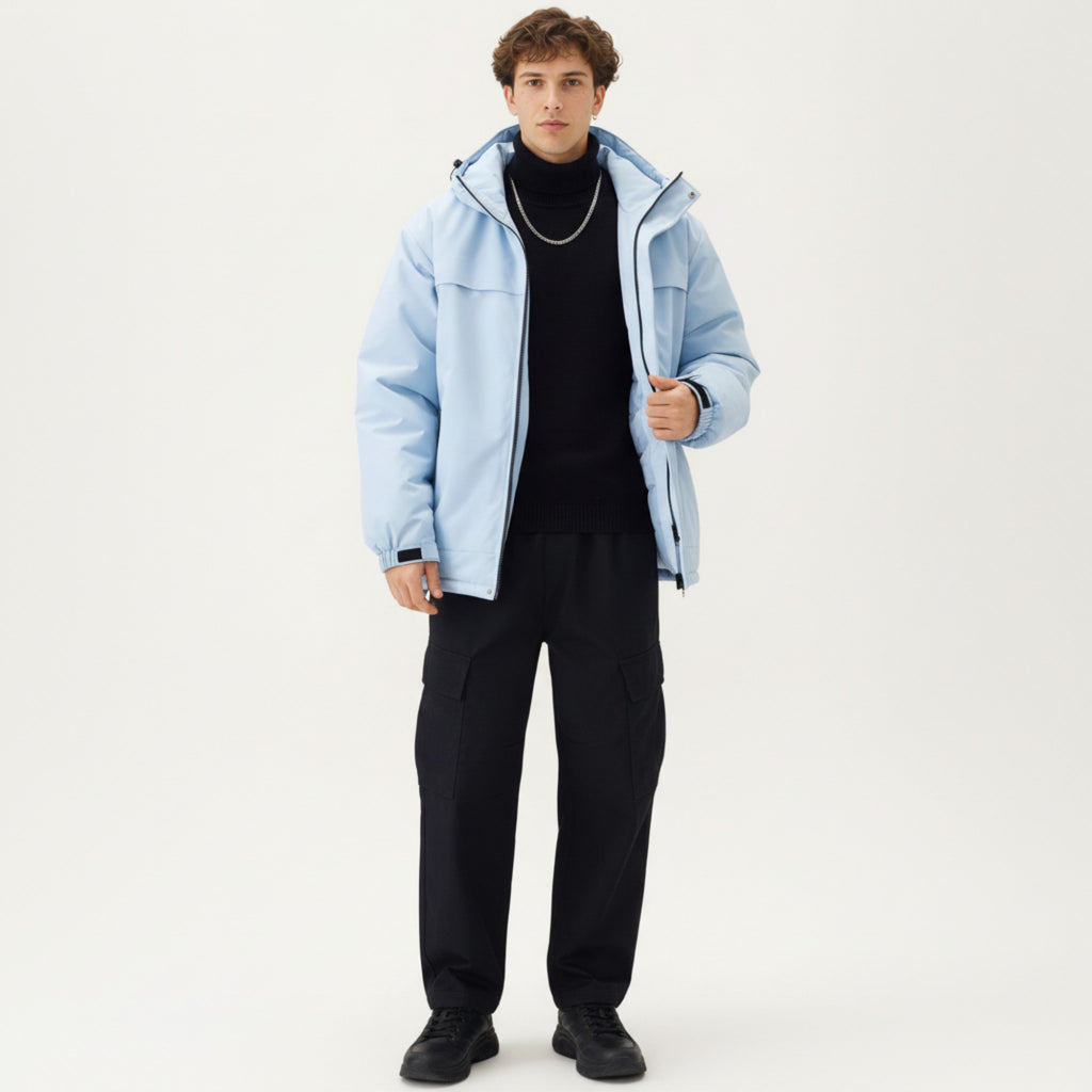 Anna-Kaci Men's Hooded Zip Front Jacket with Long Sleeves and Clean Panel Construction