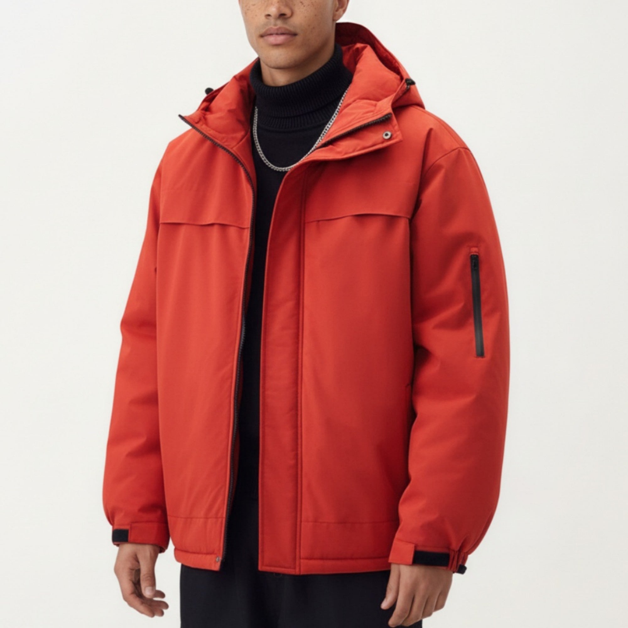 Anna-Kaci Men's Hooded Zip Front Jacket with Long Sleeves and Clean Panel Construction