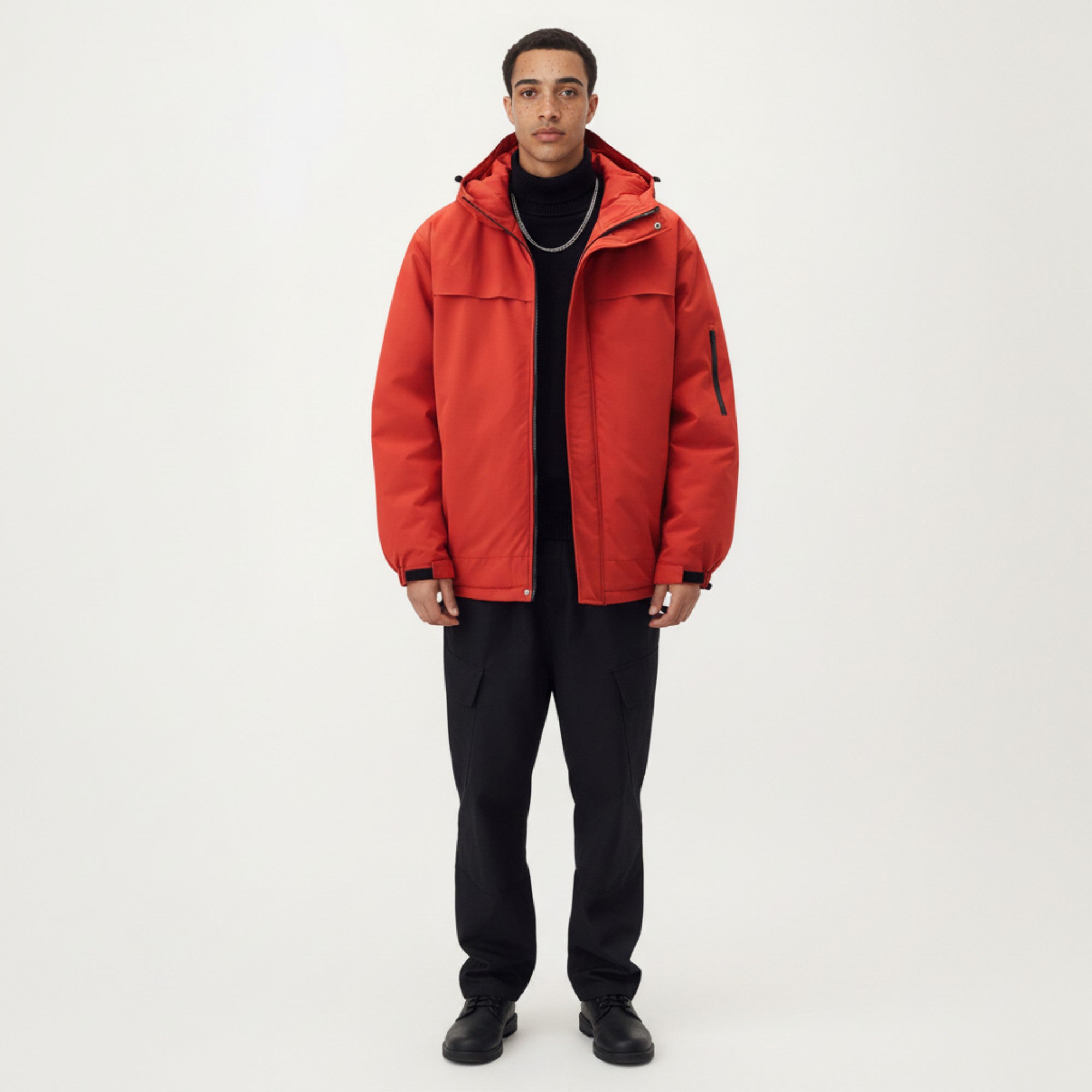 Anna-Kaci Men's Hooded Zip Front Jacket with Long Sleeves and Clean Panel Construction