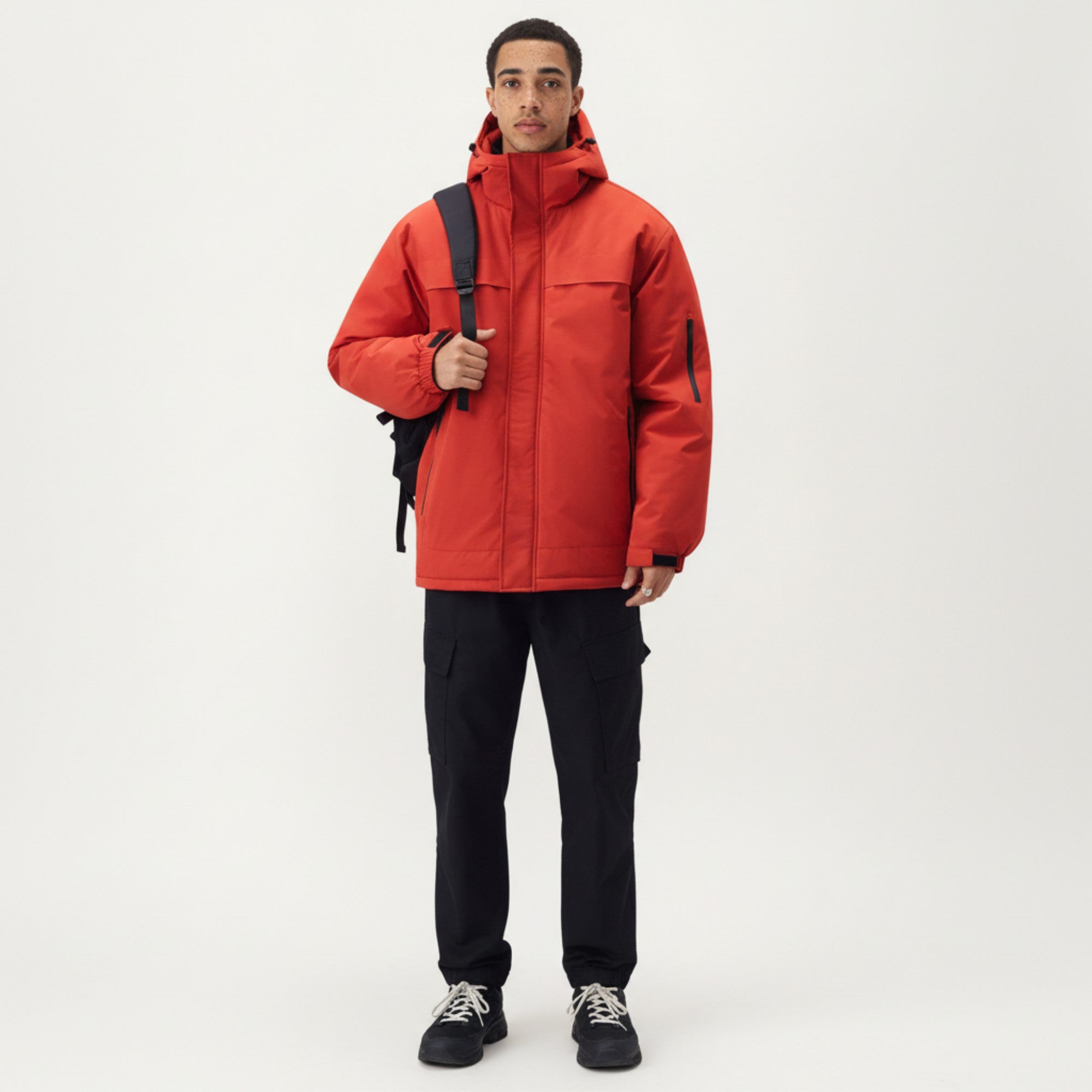 Anna-Kaci Men's Hooded Zip Front Jacket with Long Sleeves and Clean Panel Construction