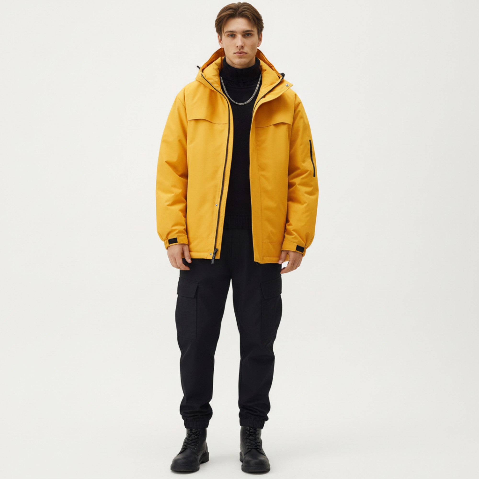 Anna-Kaci Men's Hooded Zip Front Jacket with Long Sleeves and Clean Panel Construction