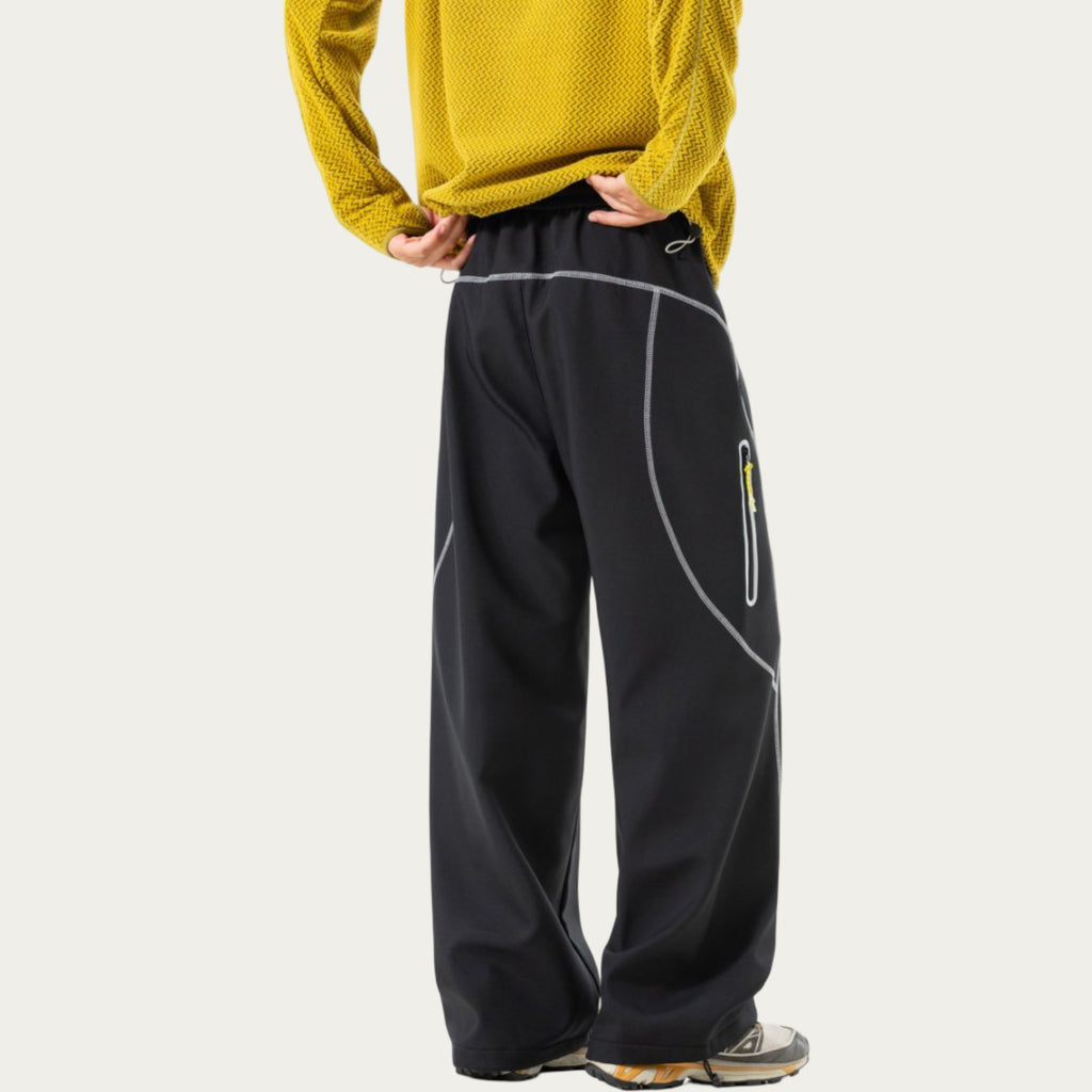 Anna-Kaci Men's Relaxed Fit Drawstring Pants with Contrast Stitching and Straight Leg Design