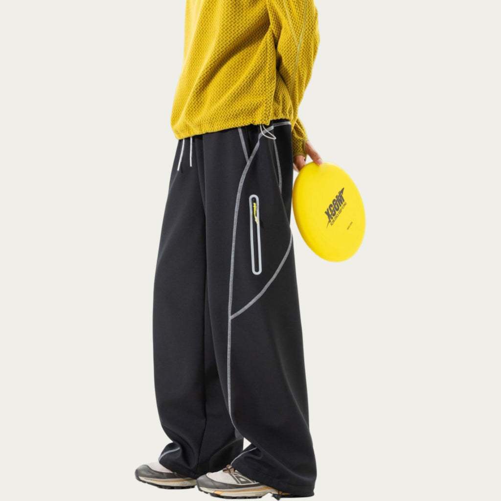 Anna-Kaci Men's Relaxed Fit Drawstring Pants with Contrast Stitching and Straight Leg Design
