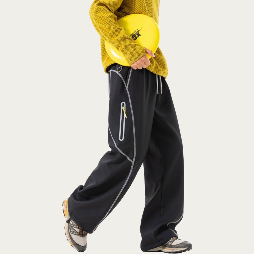 Anna-Kaci Men's Relaxed Fit Drawstring Pants with Contrast Stitching and Straight Leg Design