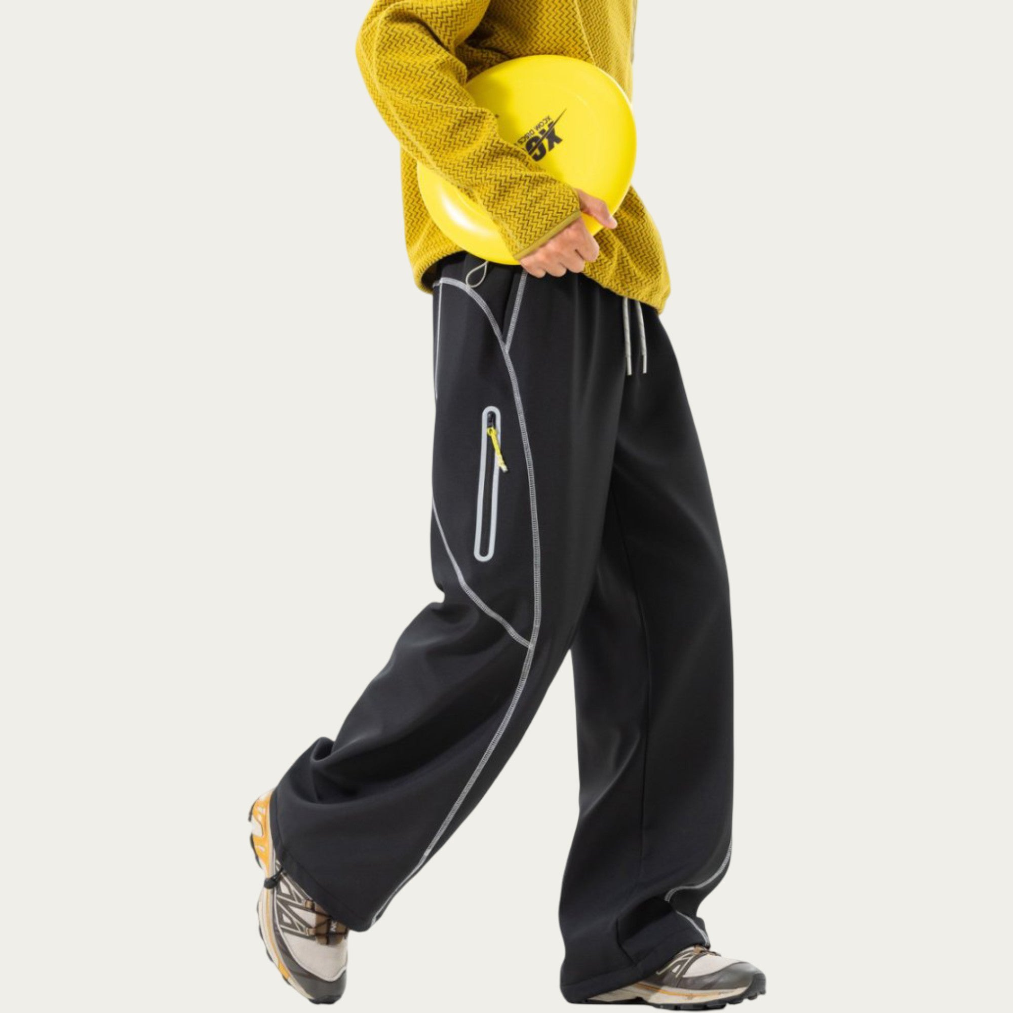 Anna-Kaci Men's Relaxed Fit Drawstring Pants with Contrast Stitching and Straight Leg Design