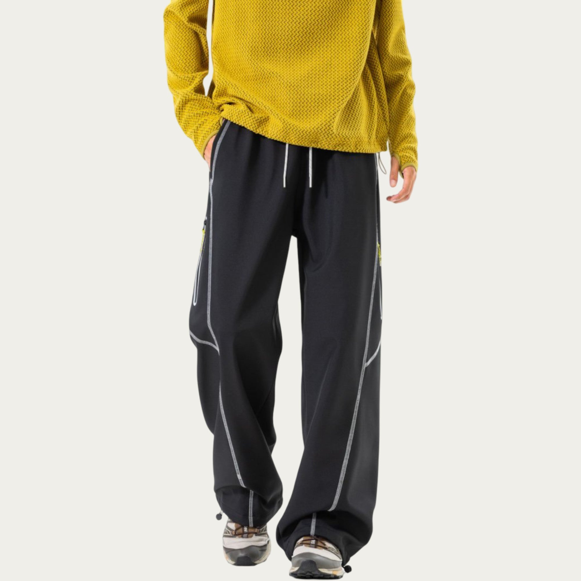 Anna-Kaci Men's Relaxed Fit Drawstring Pants with Contrast Stitching and Straight Leg Design