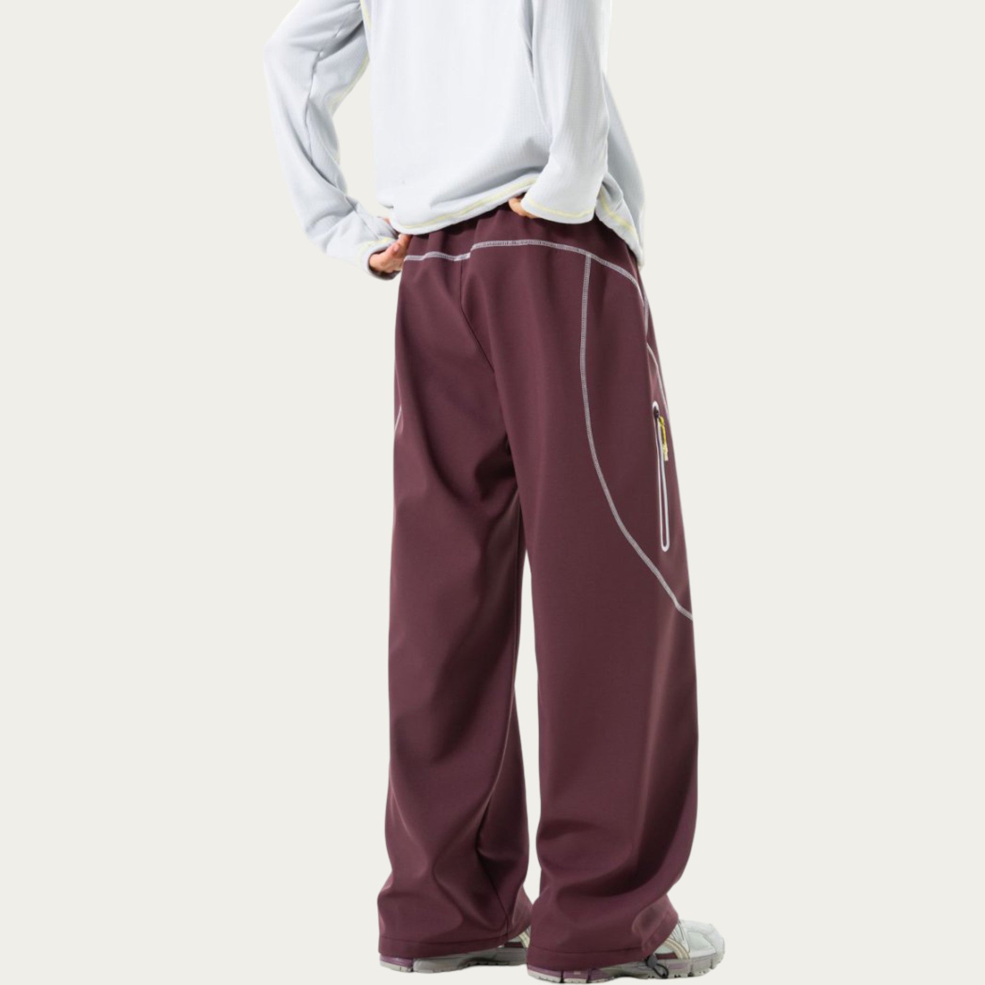 Anna-Kaci Men's Relaxed Fit Drawstring Pants with Contrast Stitching and Straight Leg Design