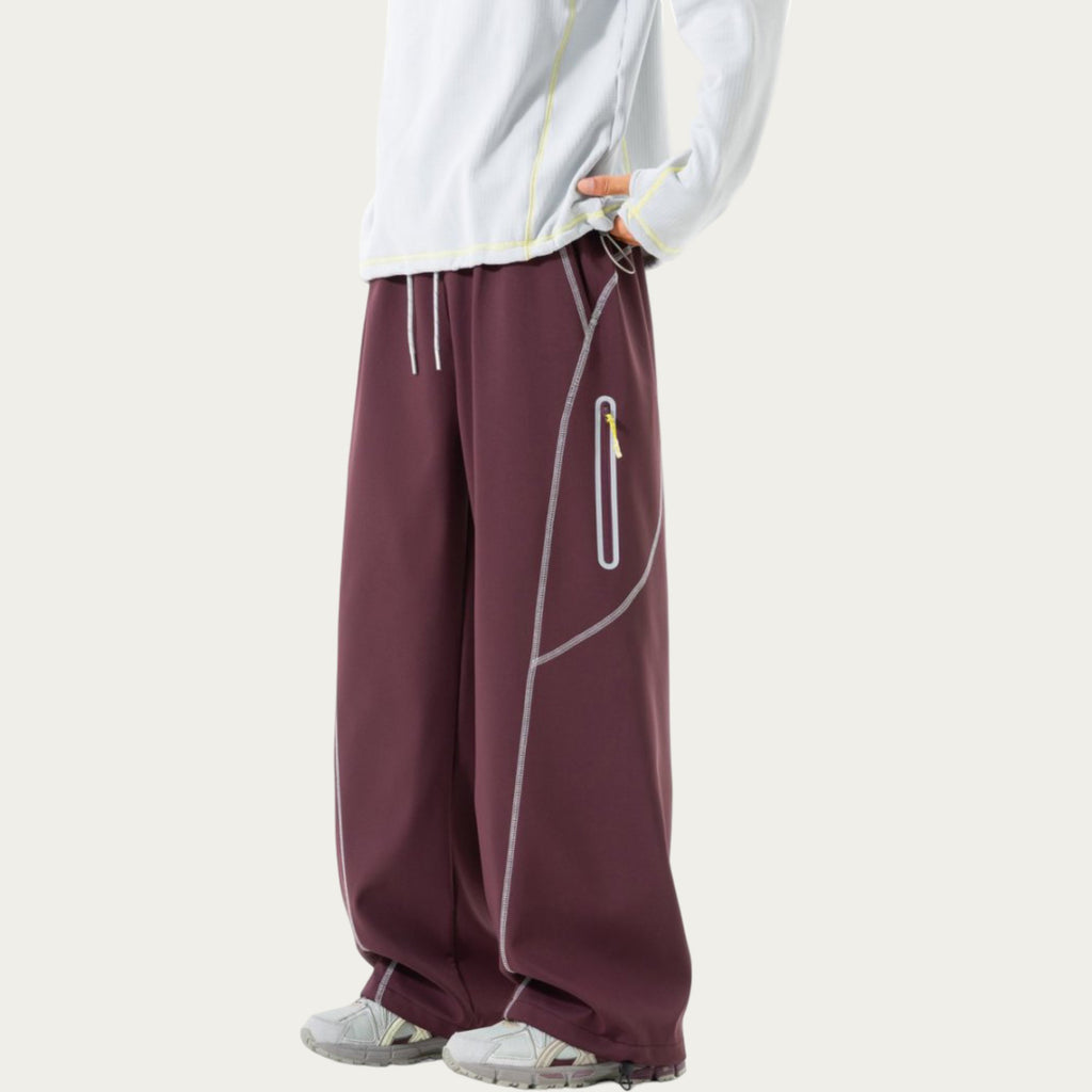 Anna-Kaci Men's Relaxed Fit Drawstring Pants with Contrast Stitching and Straight Leg Design