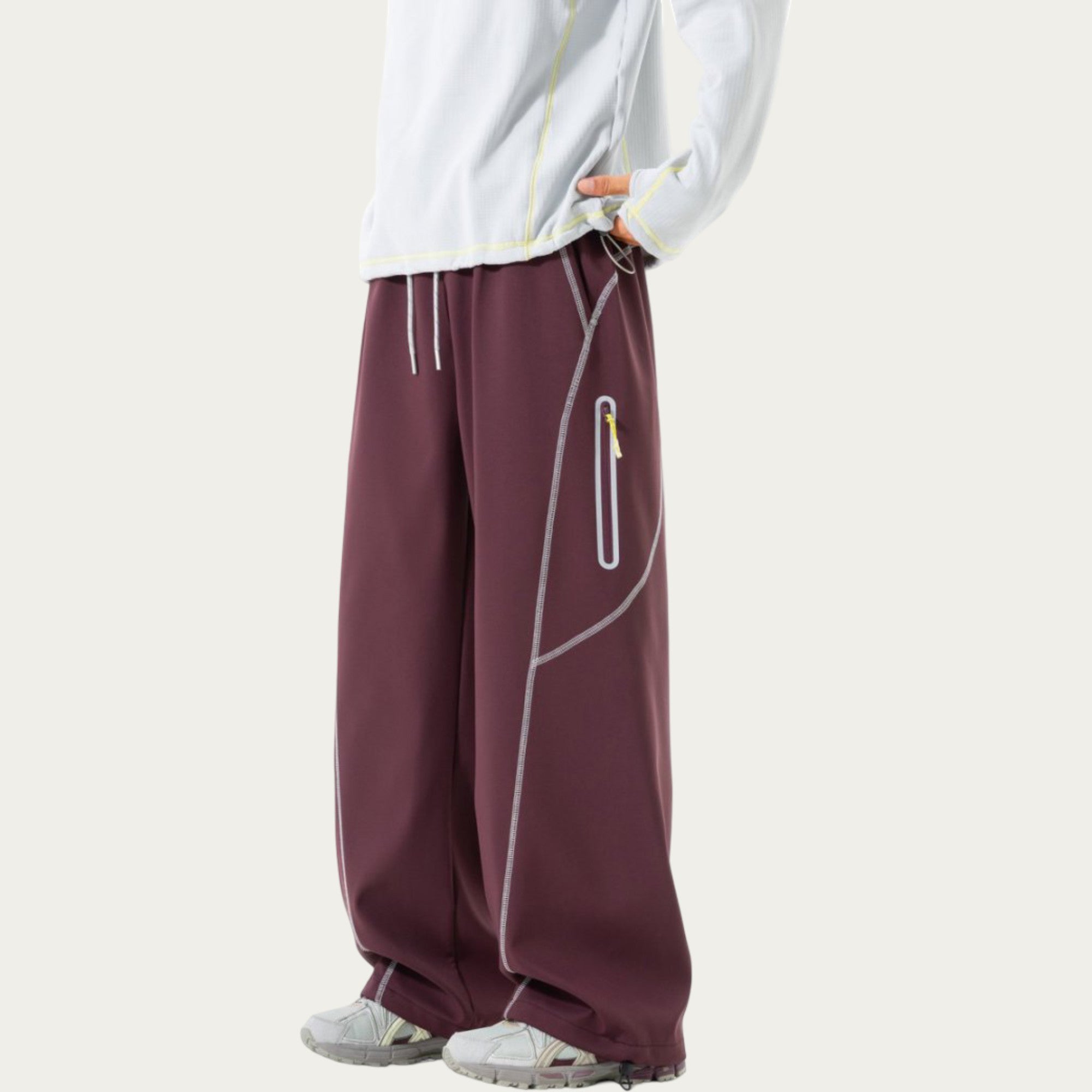Anna-Kaci Men's Relaxed Fit Drawstring Pants with Contrast Stitching and Straight Leg Design
