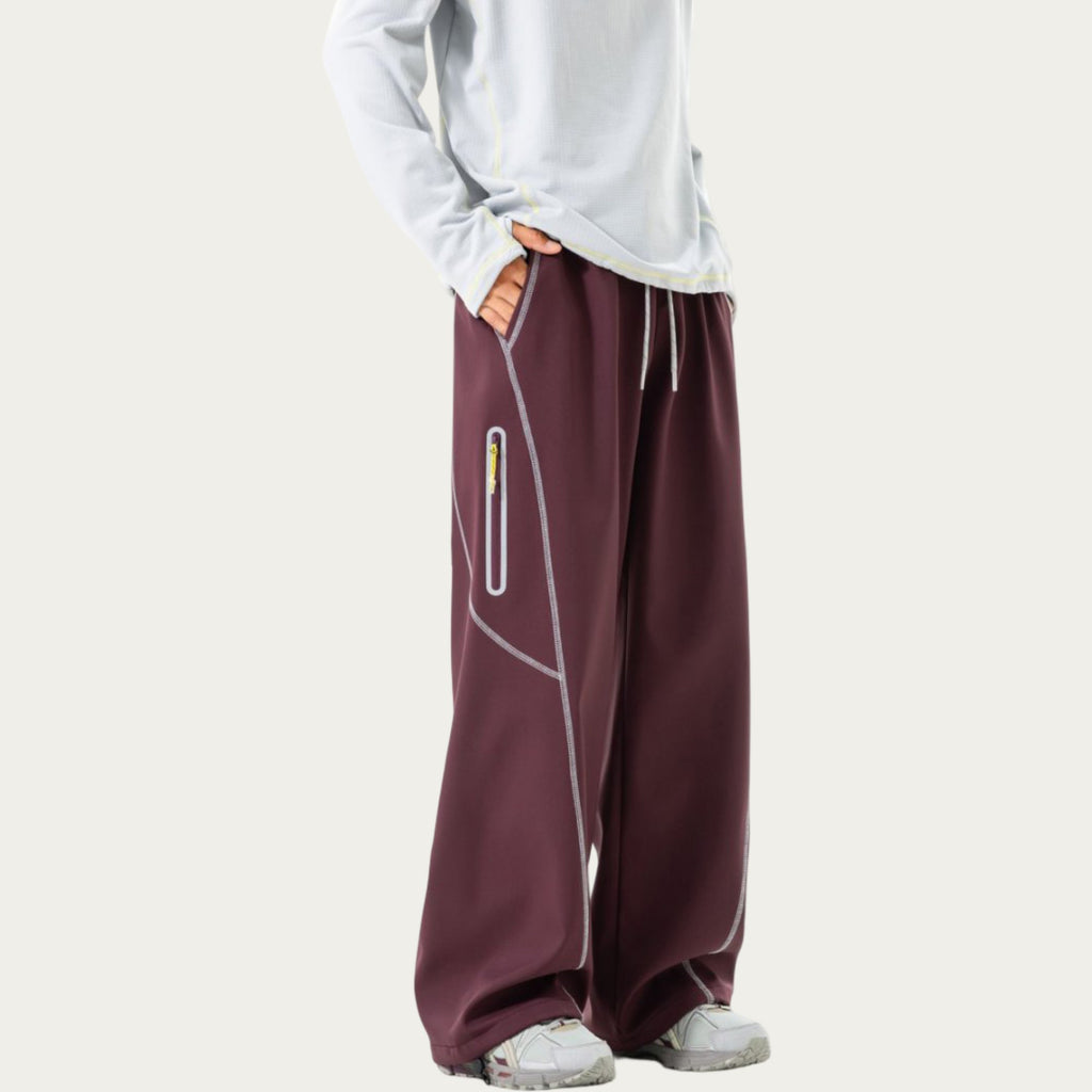 Anna-Kaci Men's Relaxed Fit Drawstring Pants with Contrast Stitching and Straight Leg Design