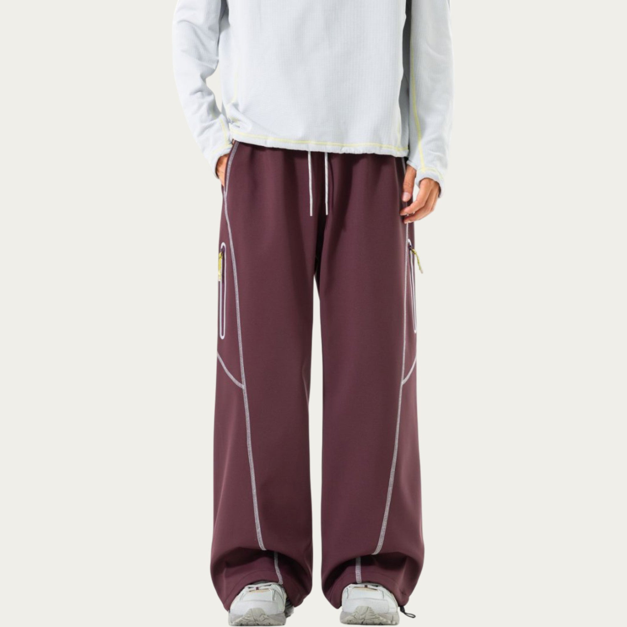 Anna-Kaci Men's Relaxed Fit Drawstring Pants with Contrast Stitching and Straight Leg Design