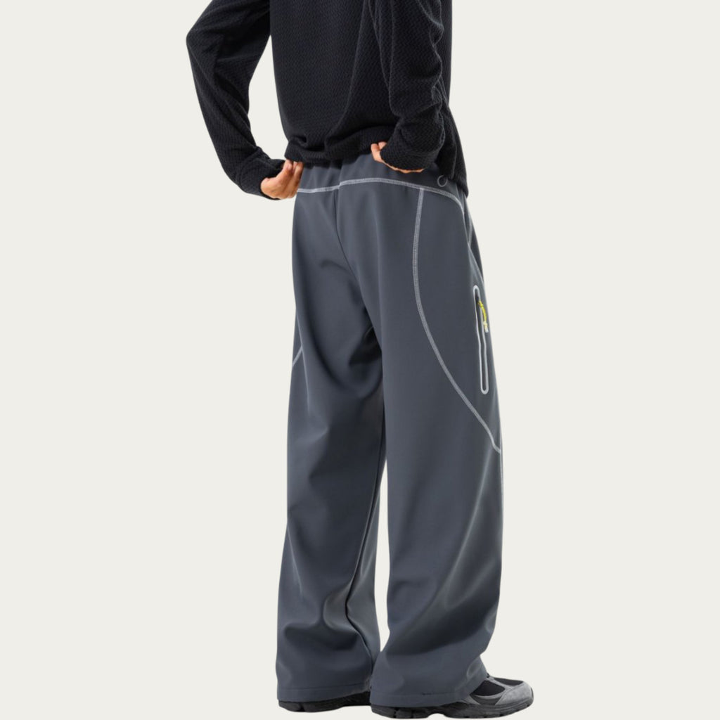 Anna-Kaci Men's Relaxed Fit Drawstring Pants with Contrast Stitching and Straight Leg Design