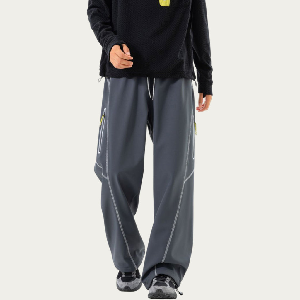 Anna-Kaci Men's Relaxed Fit Drawstring Pants with Contrast Stitching and Straight Leg Design