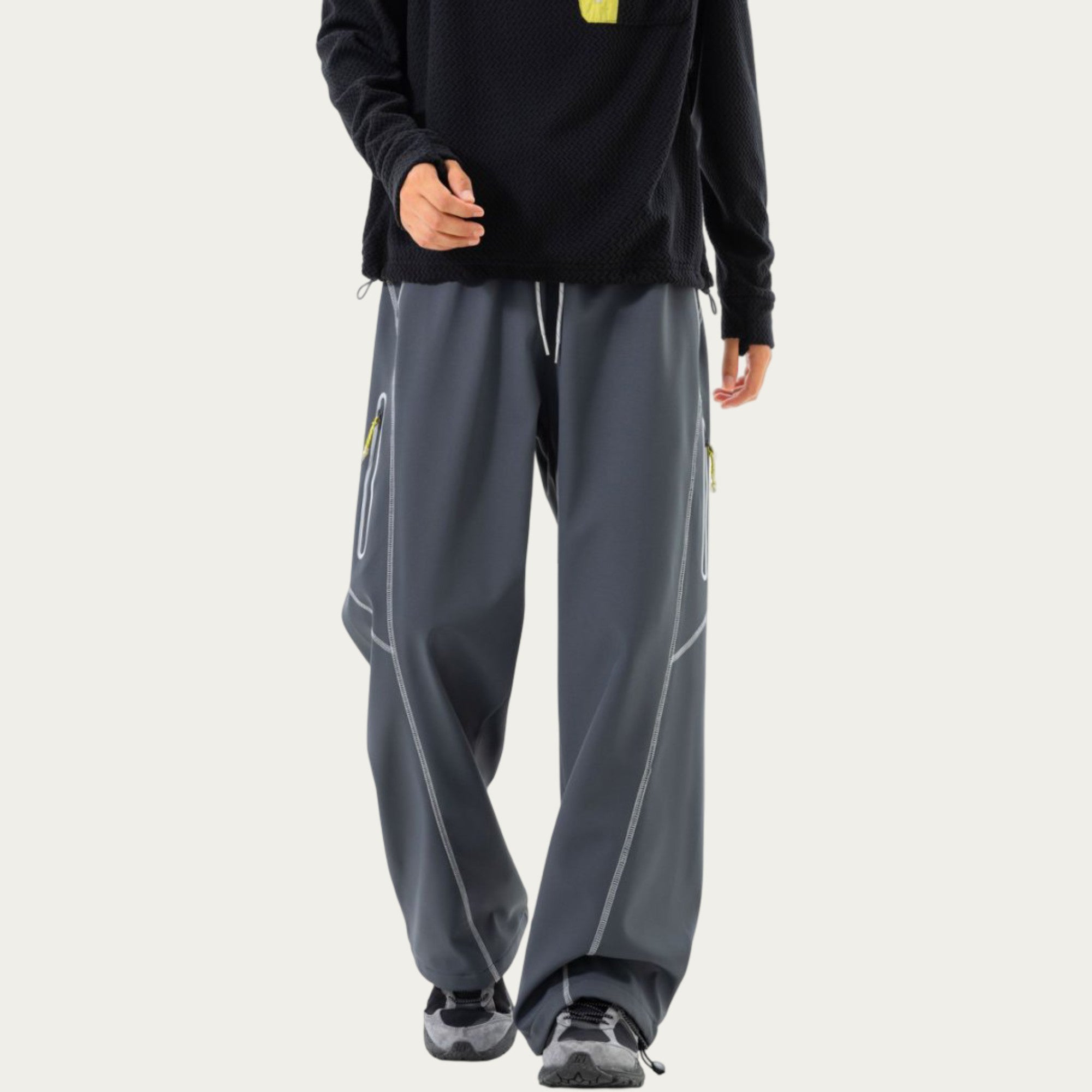 Anna-Kaci Men's Relaxed Fit Drawstring Pants with Contrast Stitching and Straight Leg Design