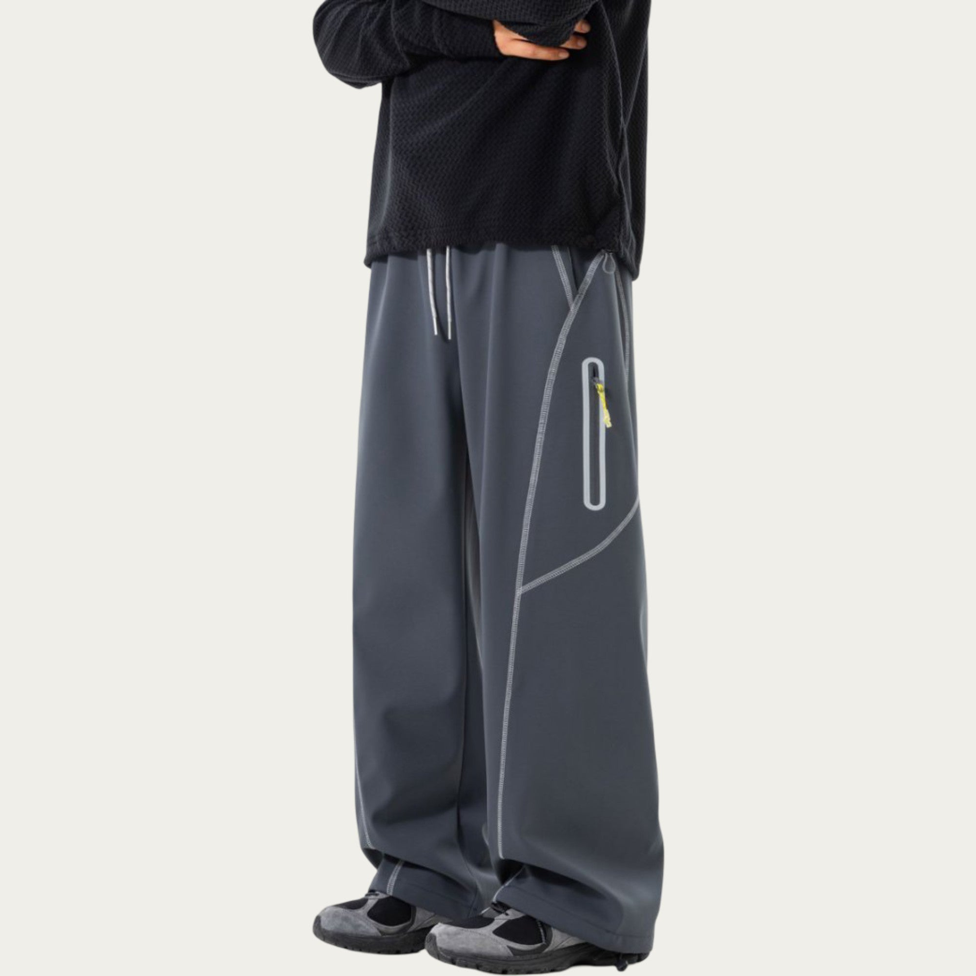 Anna-Kaci Men's Relaxed Fit Drawstring Pants with Contrast Stitching and Straight Leg Design