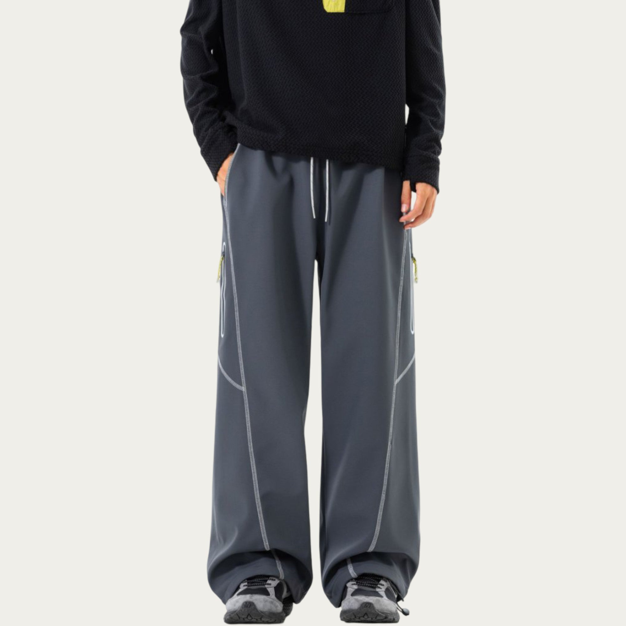 Anna-Kaci Men's Relaxed Fit Drawstring Pants with Contrast Stitching and Straight Leg Design