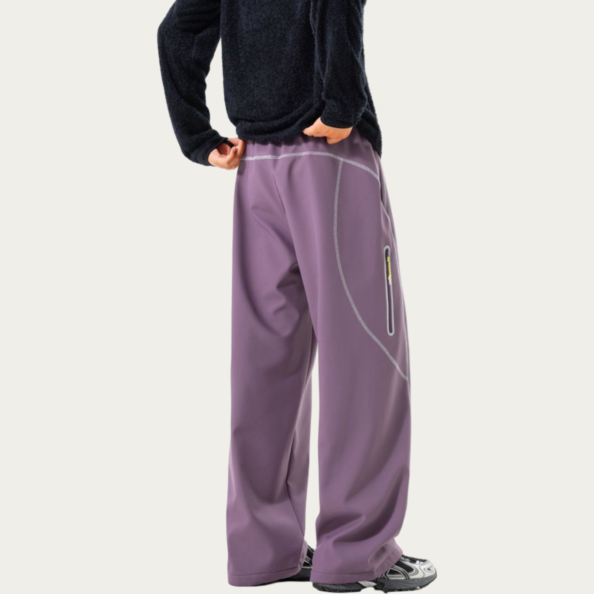 Anna-Kaci Men's Relaxed Fit Drawstring Pants with Contrast Stitching and Straight Leg Design