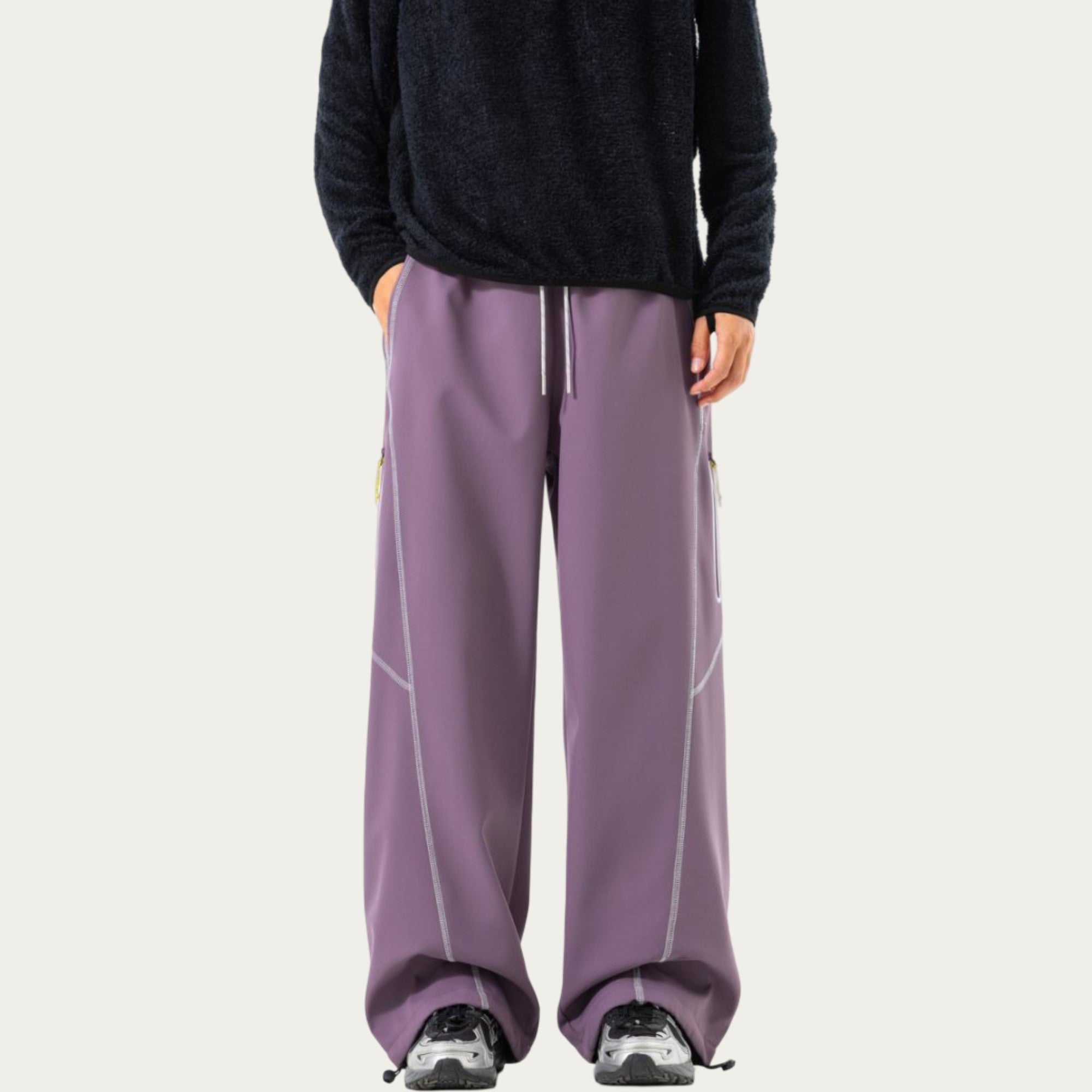Anna-Kaci Men's Relaxed Fit Drawstring Pants with Contrast Stitching and Straight Leg Design