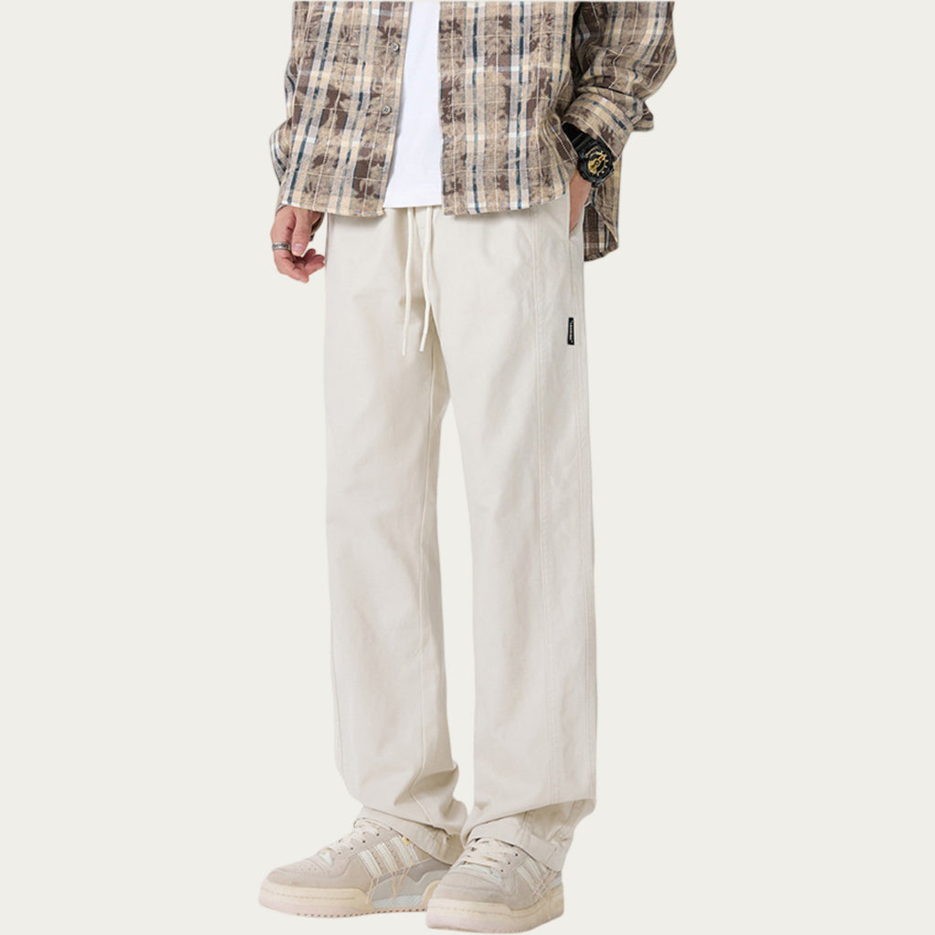 Anna-Kaci Men's Relaxed Fit Drawstring Pants with Elastic Waist and Straight Leg Silhouette