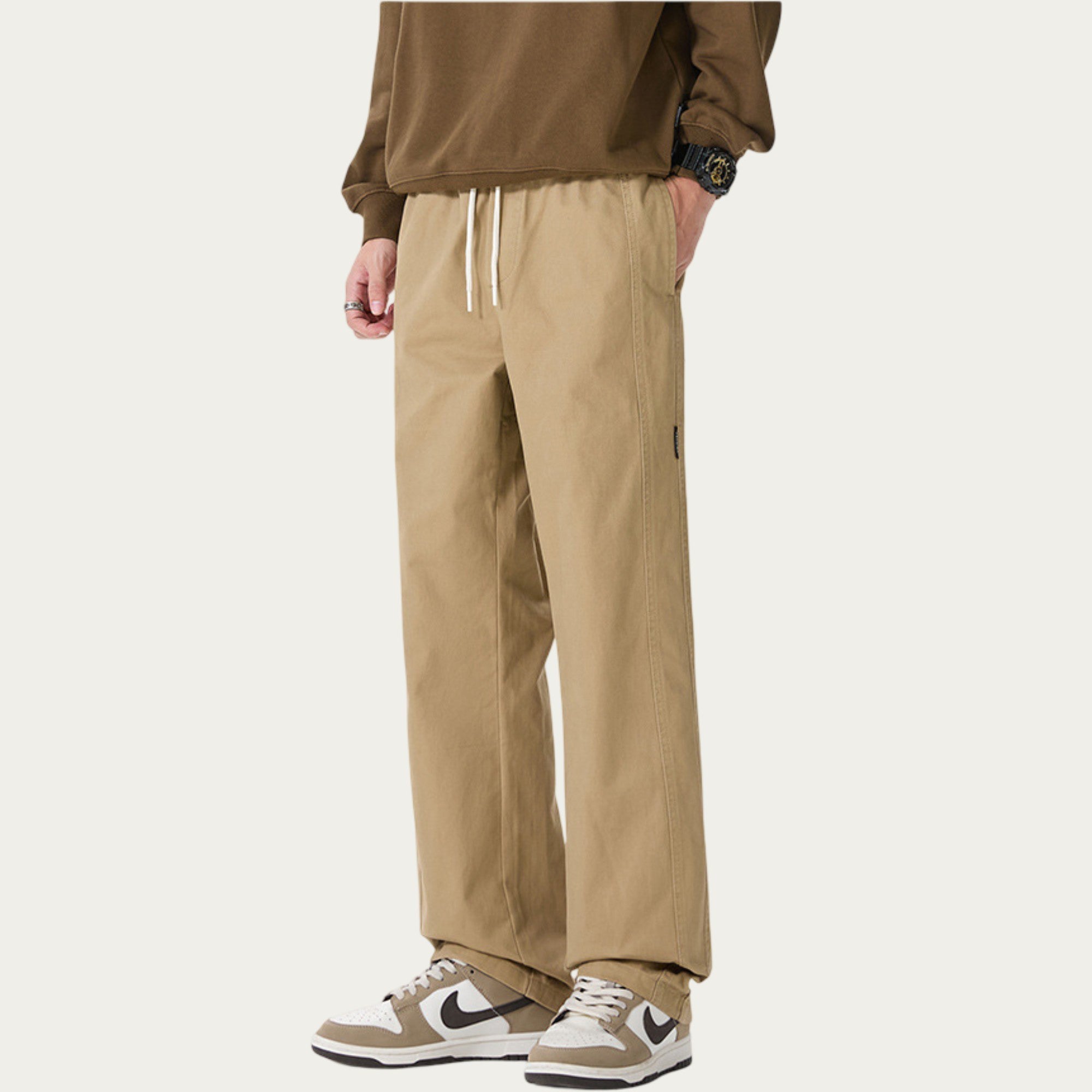 Anna-Kaci Men's Relaxed Fit Drawstring Pants with Elastic Waist and Straight Leg Silhouette