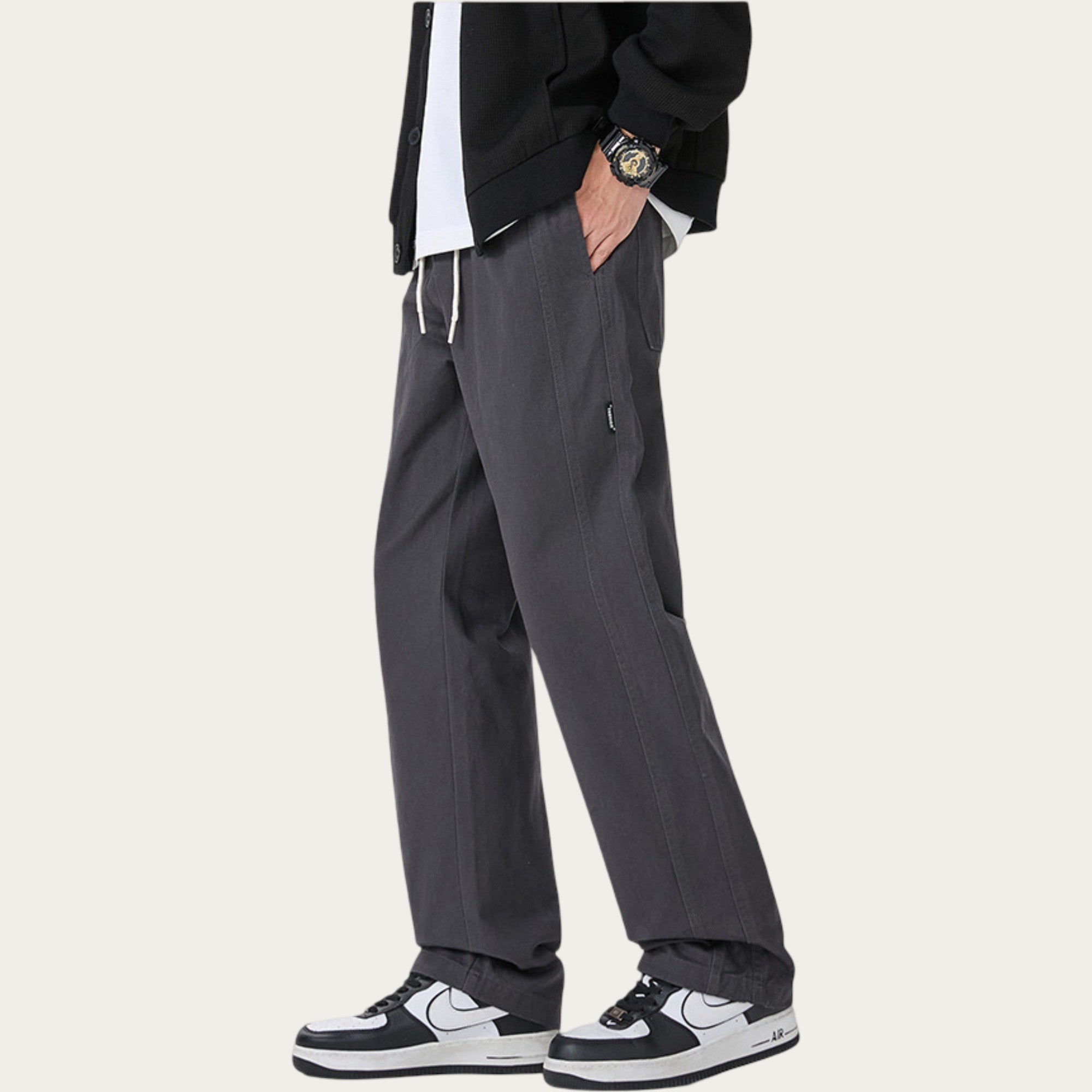 Anna-Kaci Men's Relaxed Fit Drawstring Pants with Elastic Waist and Straight Leg Silhouette