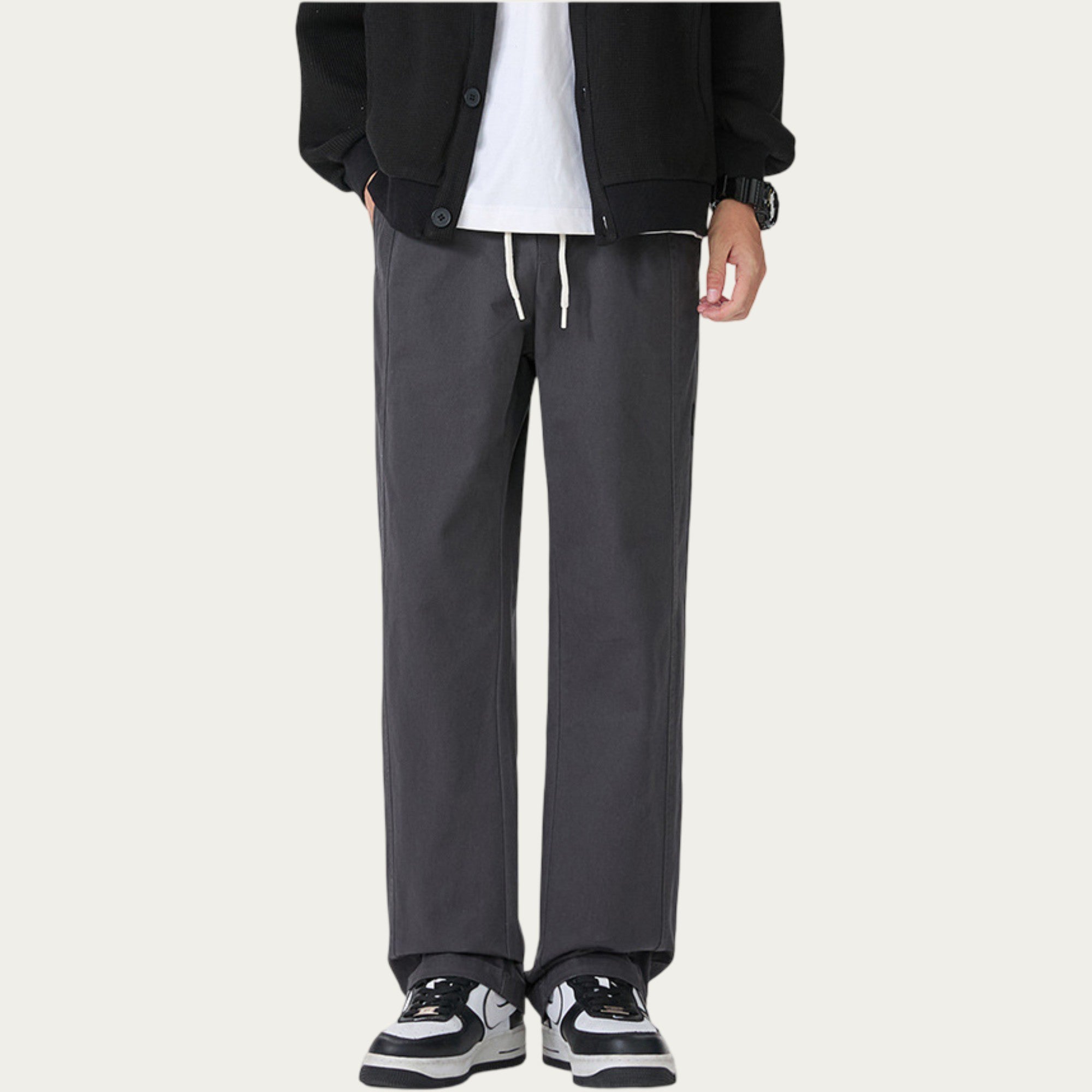 Anna-Kaci Men's Relaxed Fit Drawstring Pants with Elastic Waist and Straight Leg Silhouette