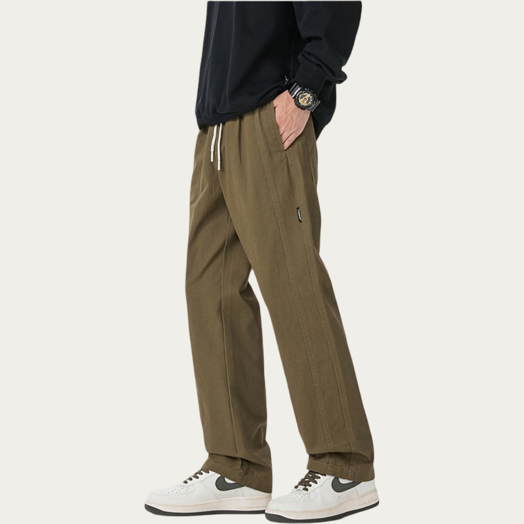 Anna-Kaci Men's Relaxed Fit Drawstring Pants with Elastic Waist and Straight Leg Silhouette
