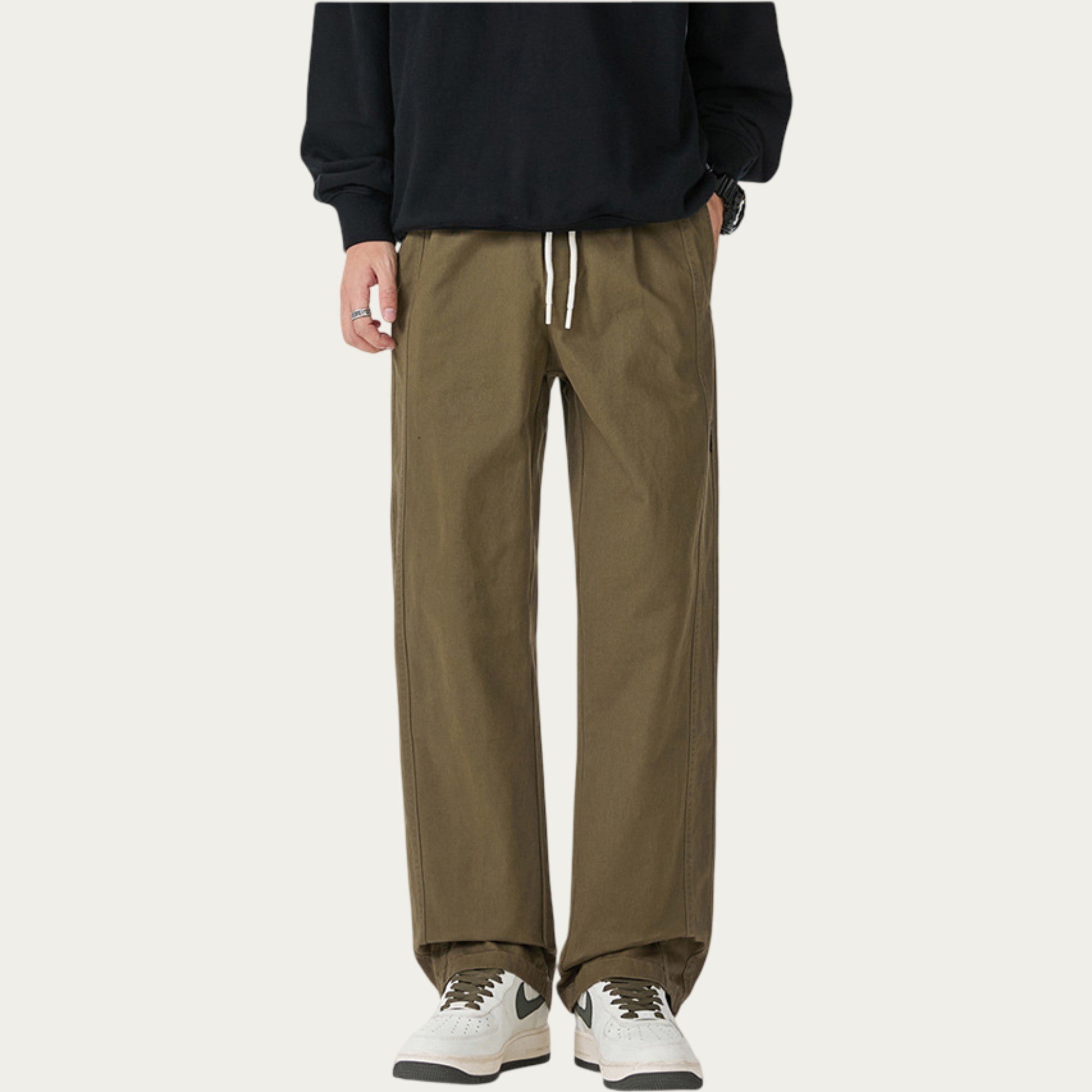 Anna-Kaci Men's Relaxed Fit Drawstring Pants with Elastic Waist and Straight Leg Silhouette