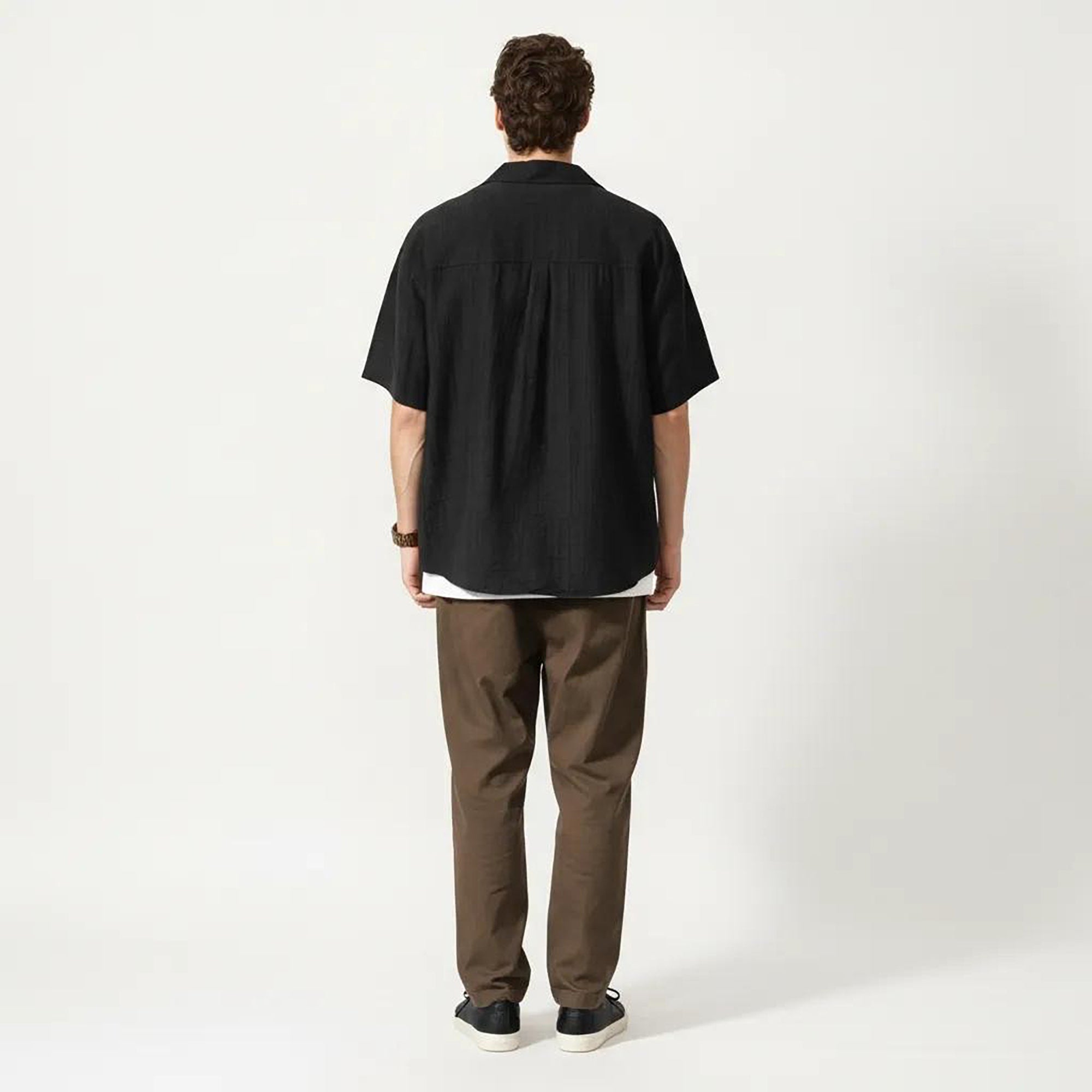 Anna-Kaci Men's Short Sleeve Button Down Shirt with Textured Woven Fabric and Relaxed Open Collar Fit