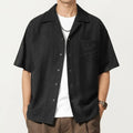 Anna-Kaci Men's Short Sleeve Button Down Shirt with Textured Woven Fabric and Relaxed Open Collar Fit