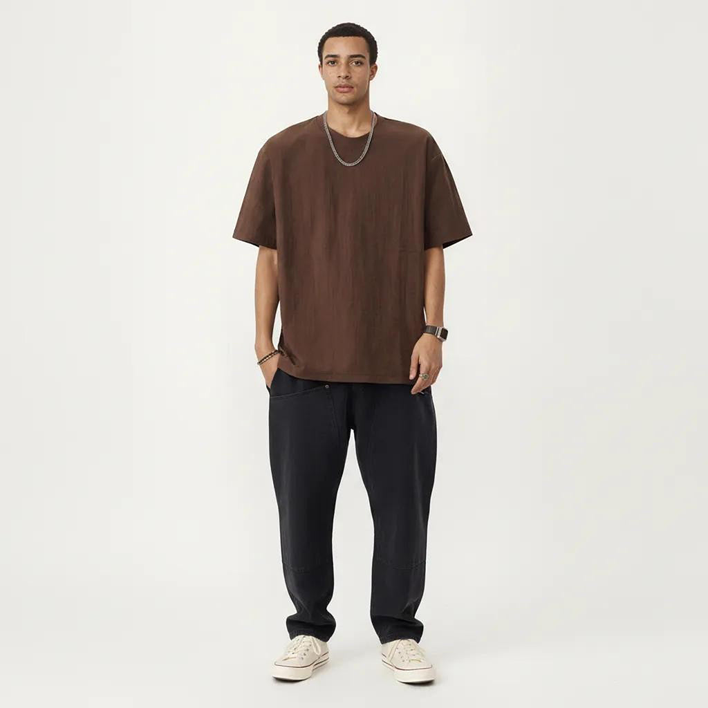 Anna-Kaci Men's Short Sleeve Crew Neck T Shirt with Relaxed Fit and Clean Minimal Silhouette