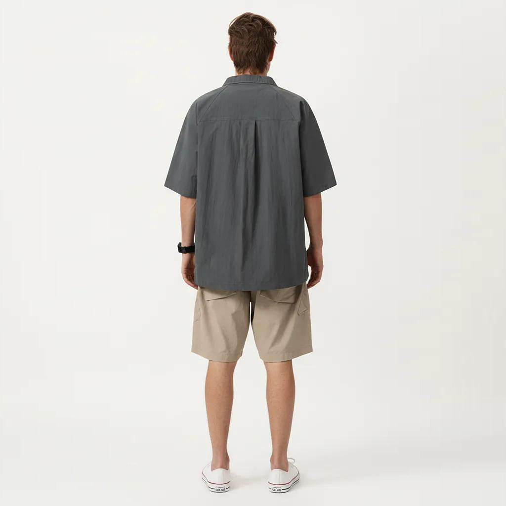 Anna-Kaci Men's Short Sleeve Button Front Overshirt with Chest Pocket and Relaxed Structured Fit