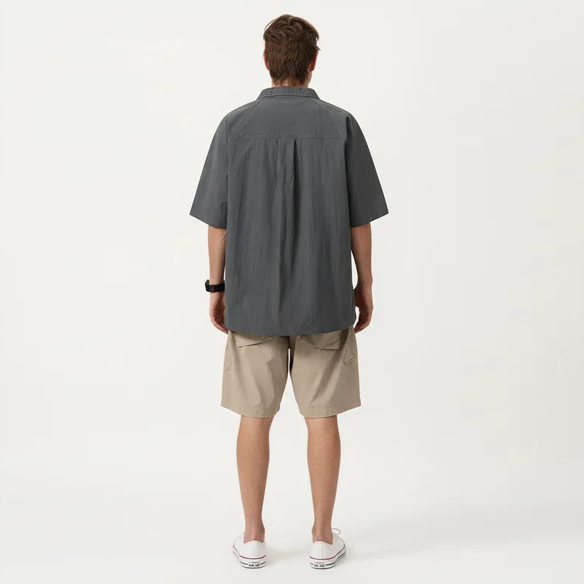 Anna-Kaci Men's Short Sleeve Button Front Overshirt with Chest Pocket and Relaxed Structured Fit