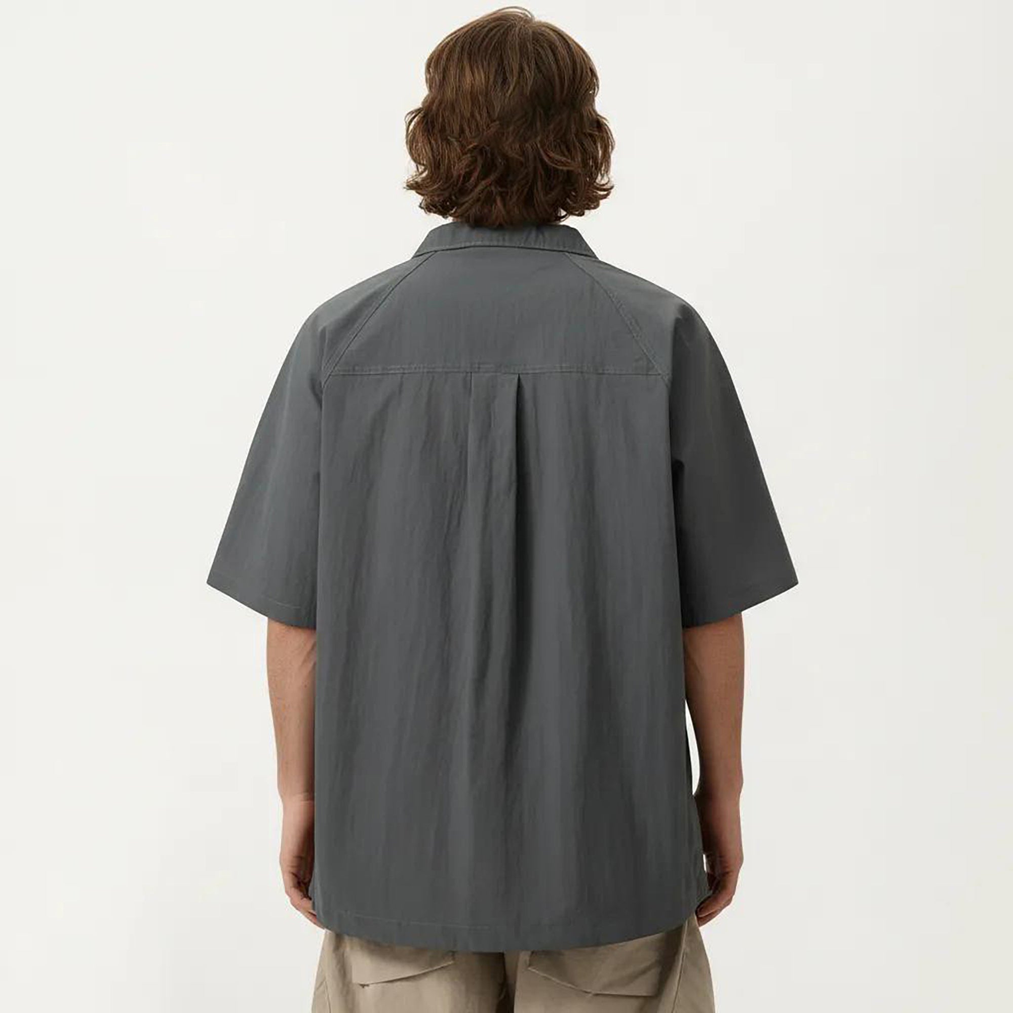 Anna-Kaci Men's Short Sleeve Button Front Overshirt with Chest Pocket and Relaxed Structured Fit