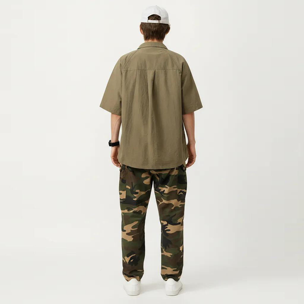 Anna-Kaci Men's Short Sleeve Button Front Overshirt with Chest Pocket and Relaxed Structured Fit