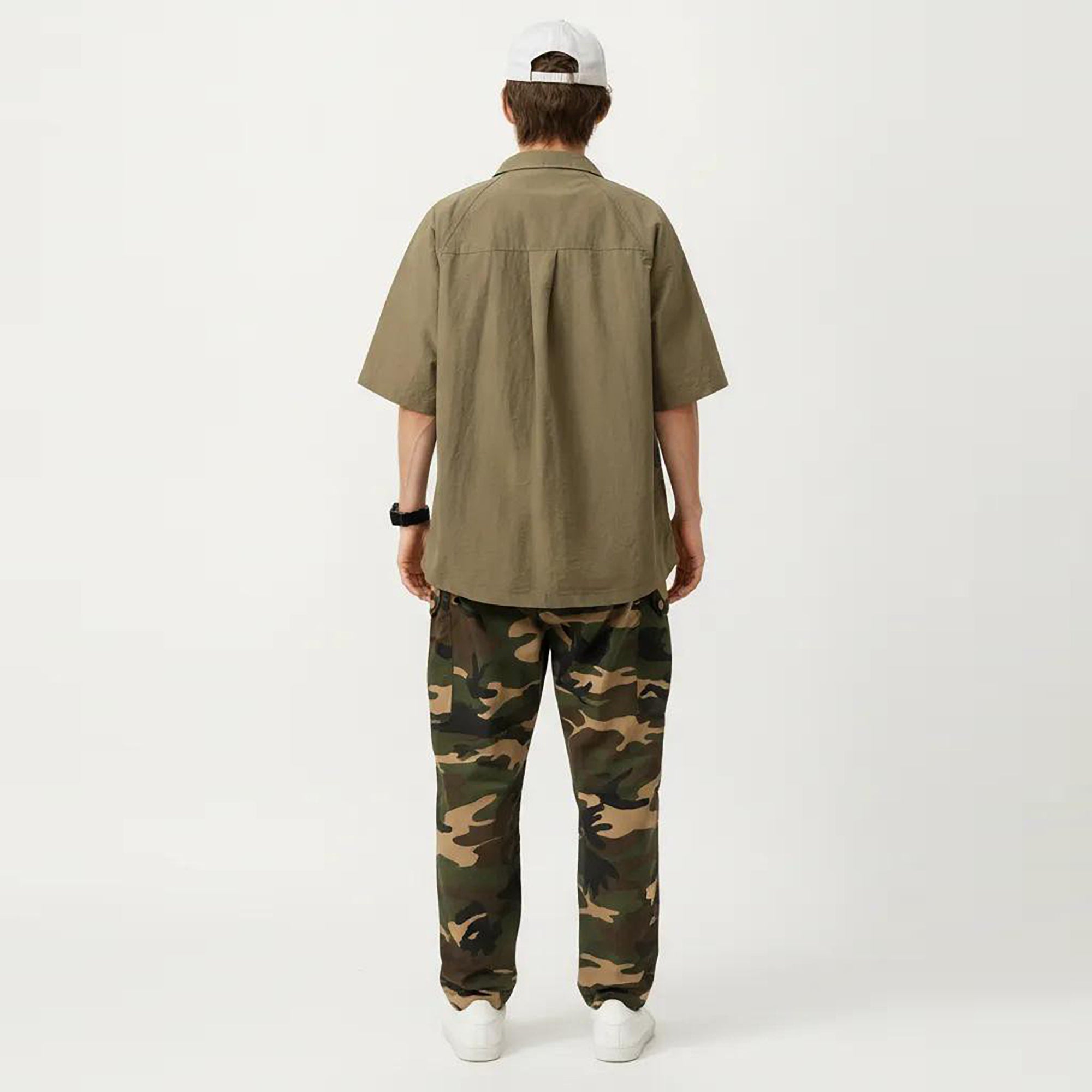 Anna-Kaci Men's Short Sleeve Button Front Overshirt with Chest Pocket and Relaxed Structured Fit