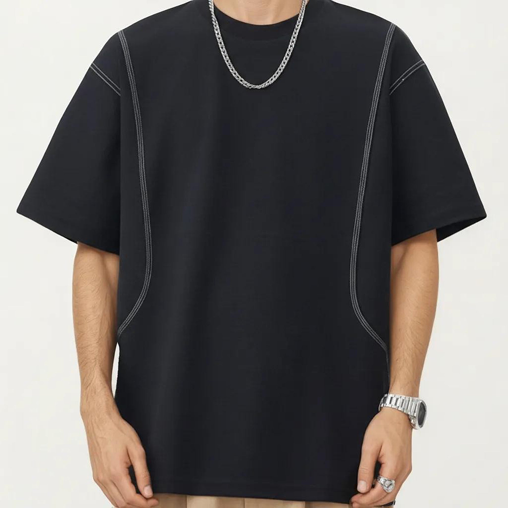 Anna-Kaci Men's Short Sleeve Crewneck T-Shirt with Exposed Seam Detailing and Relaxed Fit