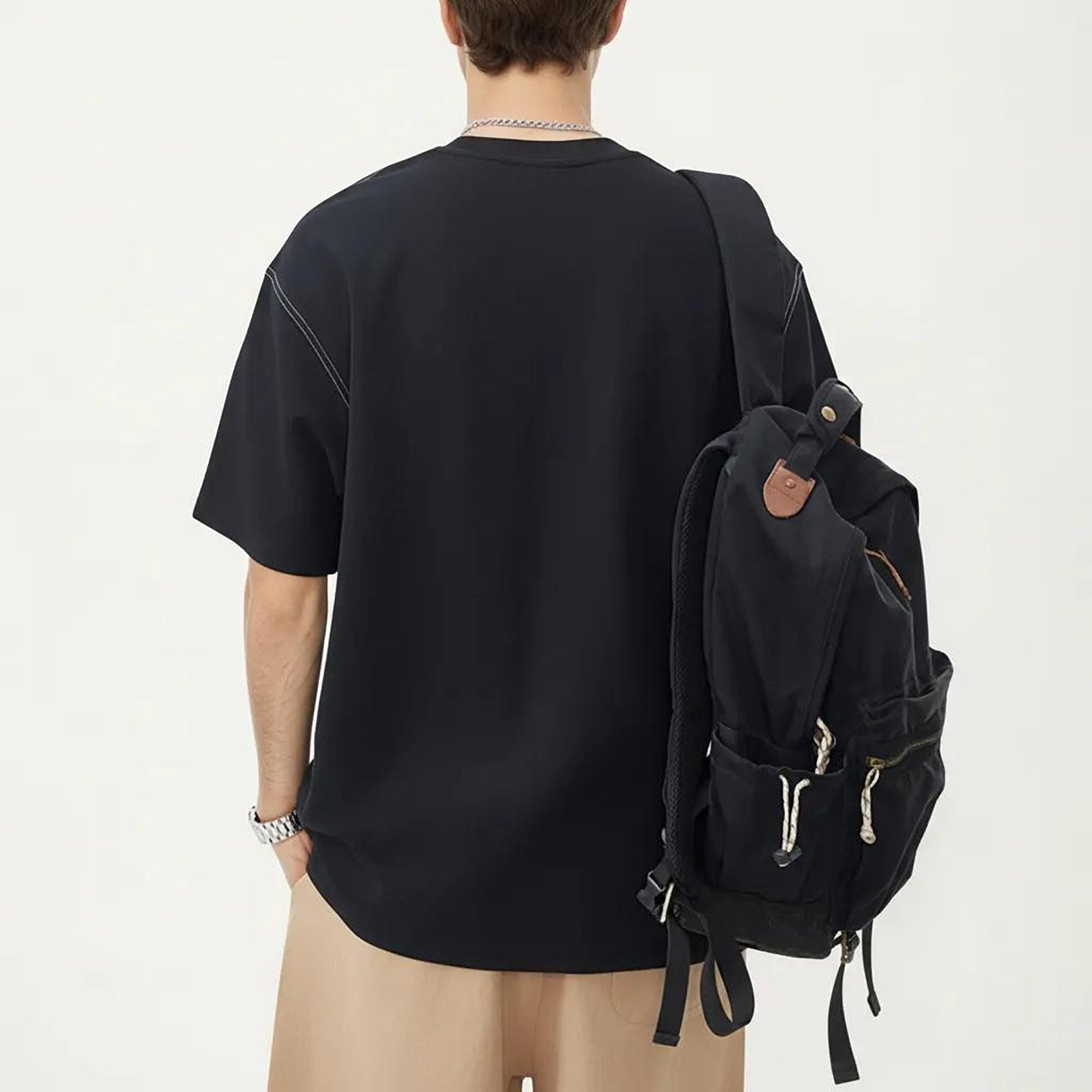 Anna-Kaci Men's Short Sleeve Crewneck T-Shirt with Exposed Seam Detailing and Relaxed Fit