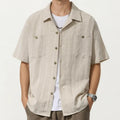 Anna-Kaci Men's Short Sleeve Button-Up Shirt with Textured Fabric and Dual Chest Pockets