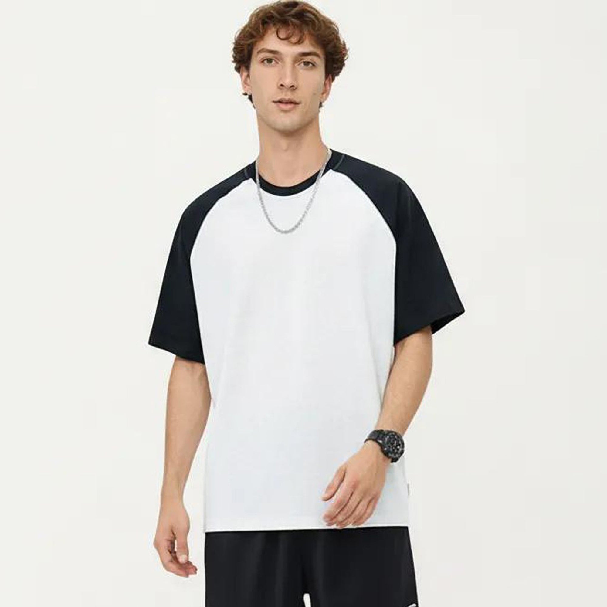 Anna-Kaci Men's Raglan Short Sleeve Crewneck T-Shirt with Contrast Sleeves
