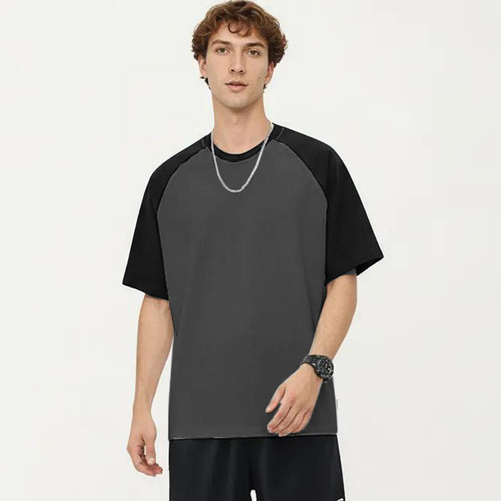 Anna-Kaci Men's Raglan Short Sleeve Crewneck T-Shirt with Contrast Sleeves