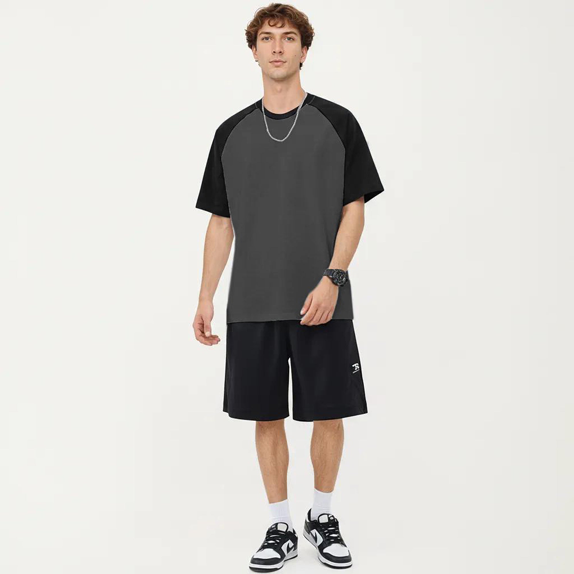 Anna-Kaci Men's Raglan Short Sleeve Crewneck T-Shirt with Contrast Sleeves