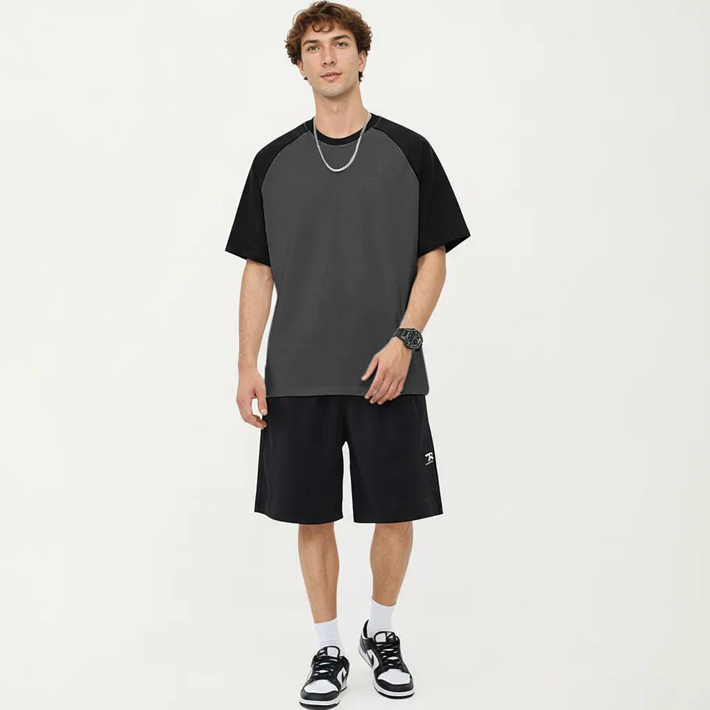 Anna-Kaci Men's Raglan Short Sleeve Crewneck T-Shirt with Contrast Sleeves