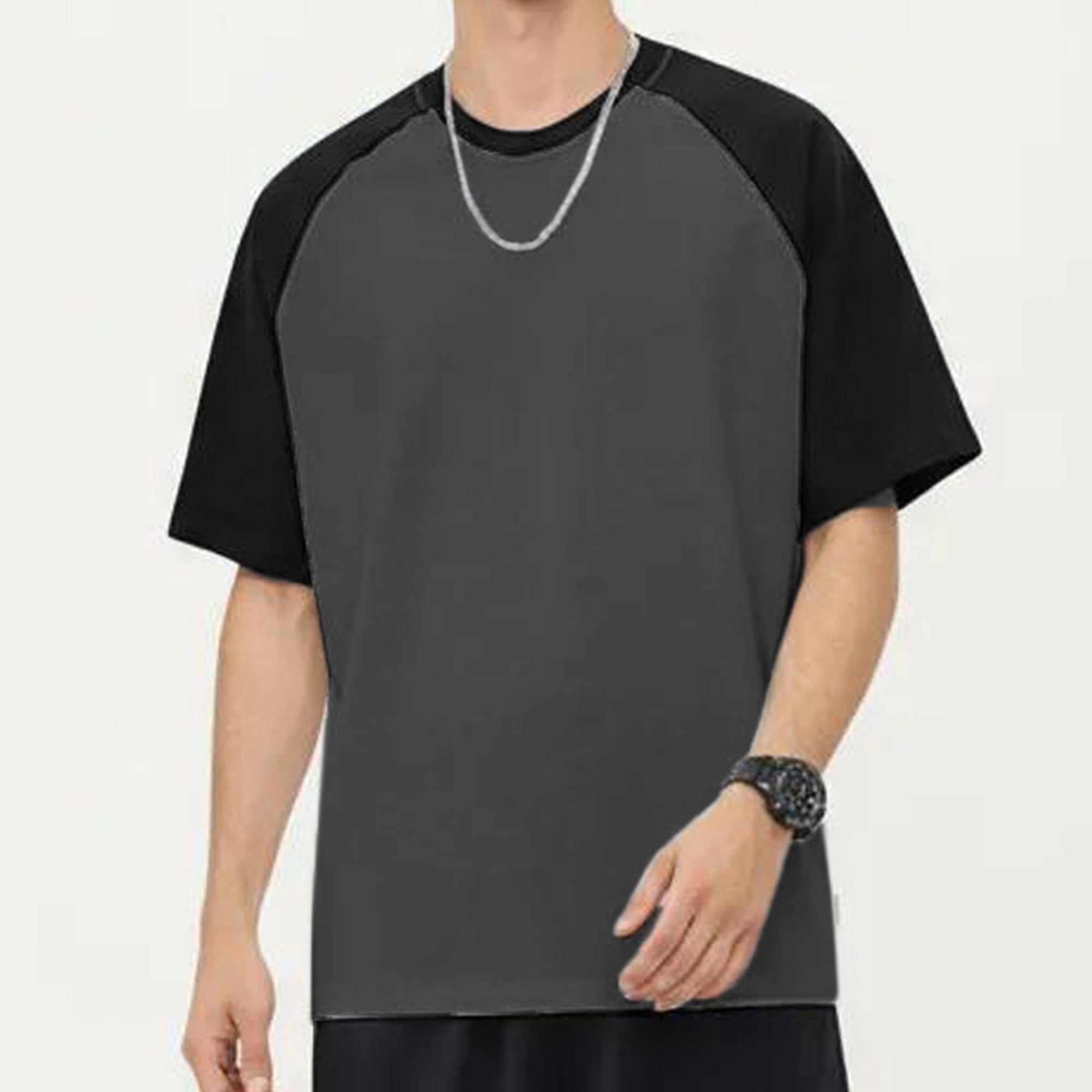 Anna-Kaci Men's Raglan Short Sleeve Crewneck T-Shirt with Contrast Sleeves